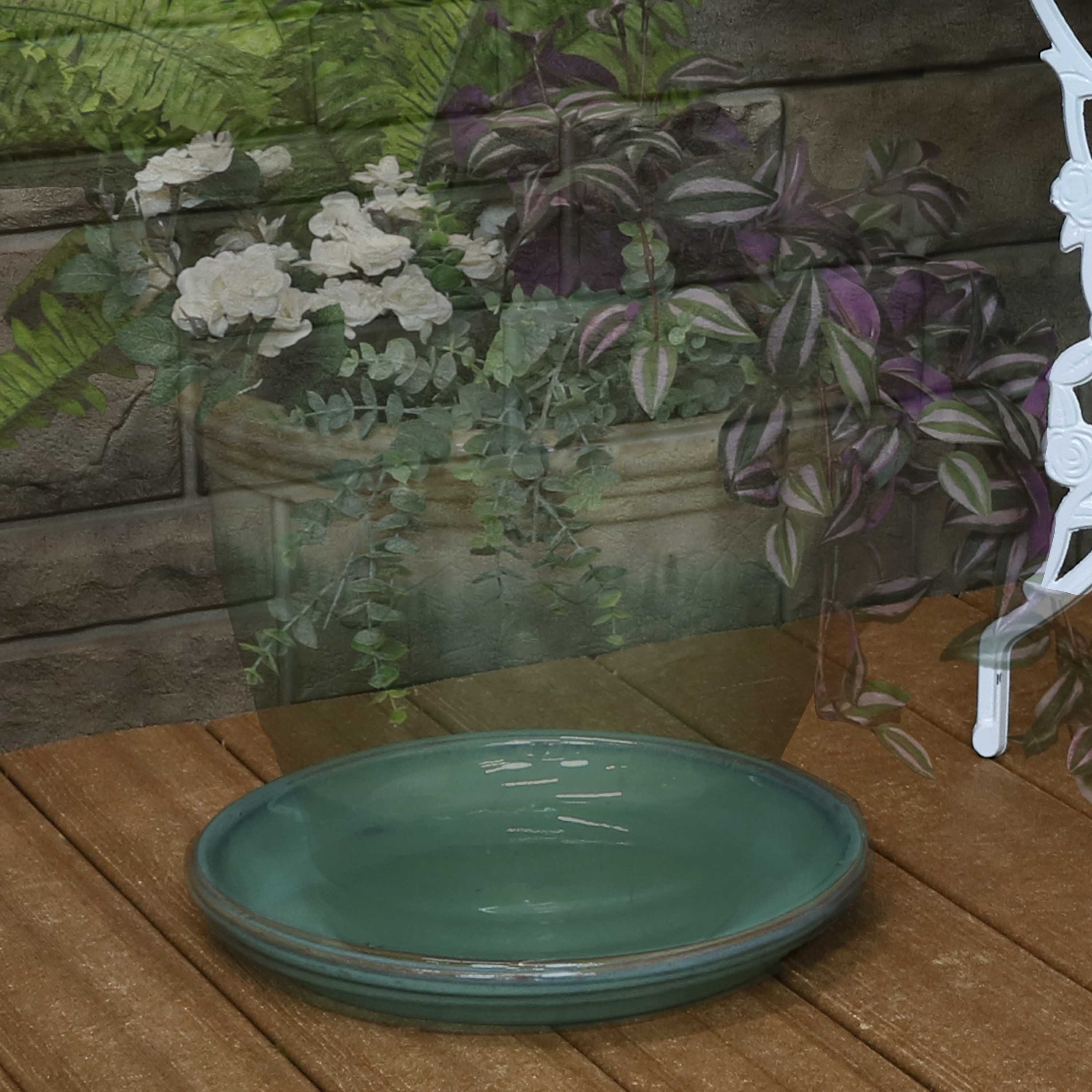 Sunnydaze 2-Pack Glazed Ceramic Planter Saucers for Indoor & Outdoor Plants - Drainage Trays for Flower Pots, Garden Decor, and Home Décor