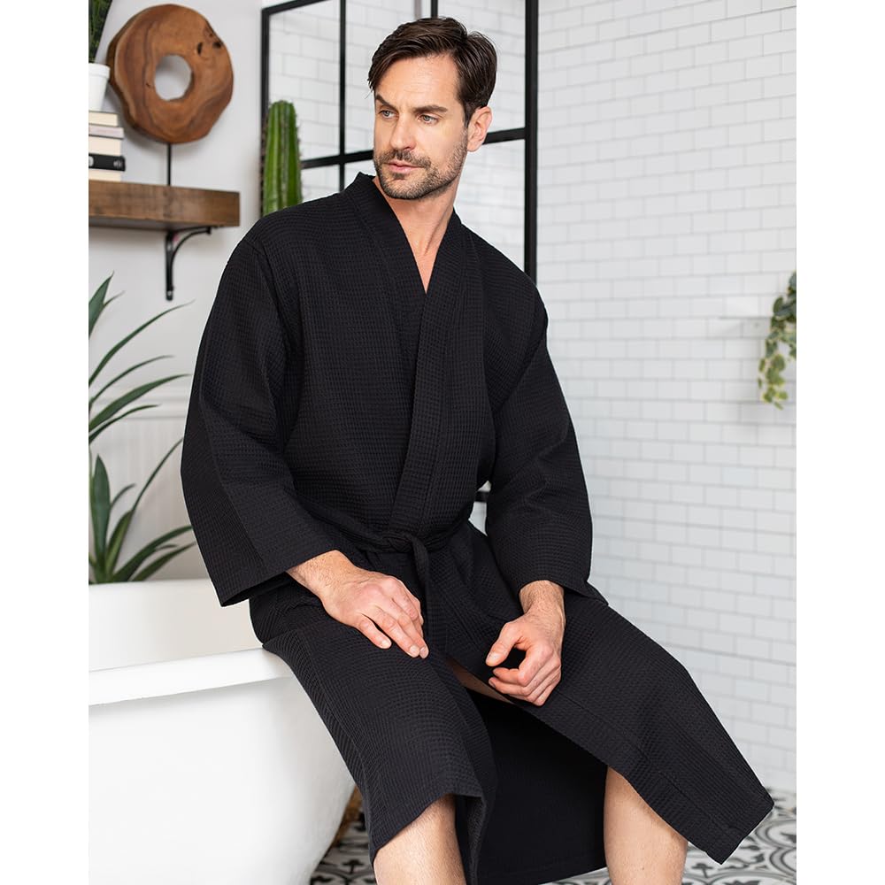 Premium Men's Cotton Waffle Bathrobe - Ultra Soft & Absorbent SPA Robe for Relaxation at Home, Hotel & Spa Retreats
