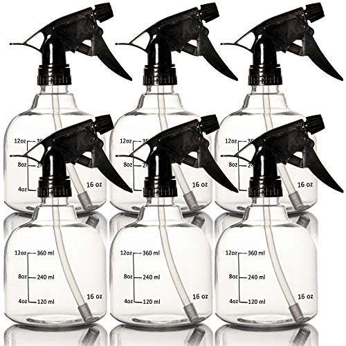 Youngever 6 Pack 16oz Empty Plastic Spray Bottles - Refillable Hair & Cleaning Solution Containers with Fine Mist Trigger Sprayer (Black) | Perfect for DIY Beauty, Gardening, Household Cleaning & Pet Care