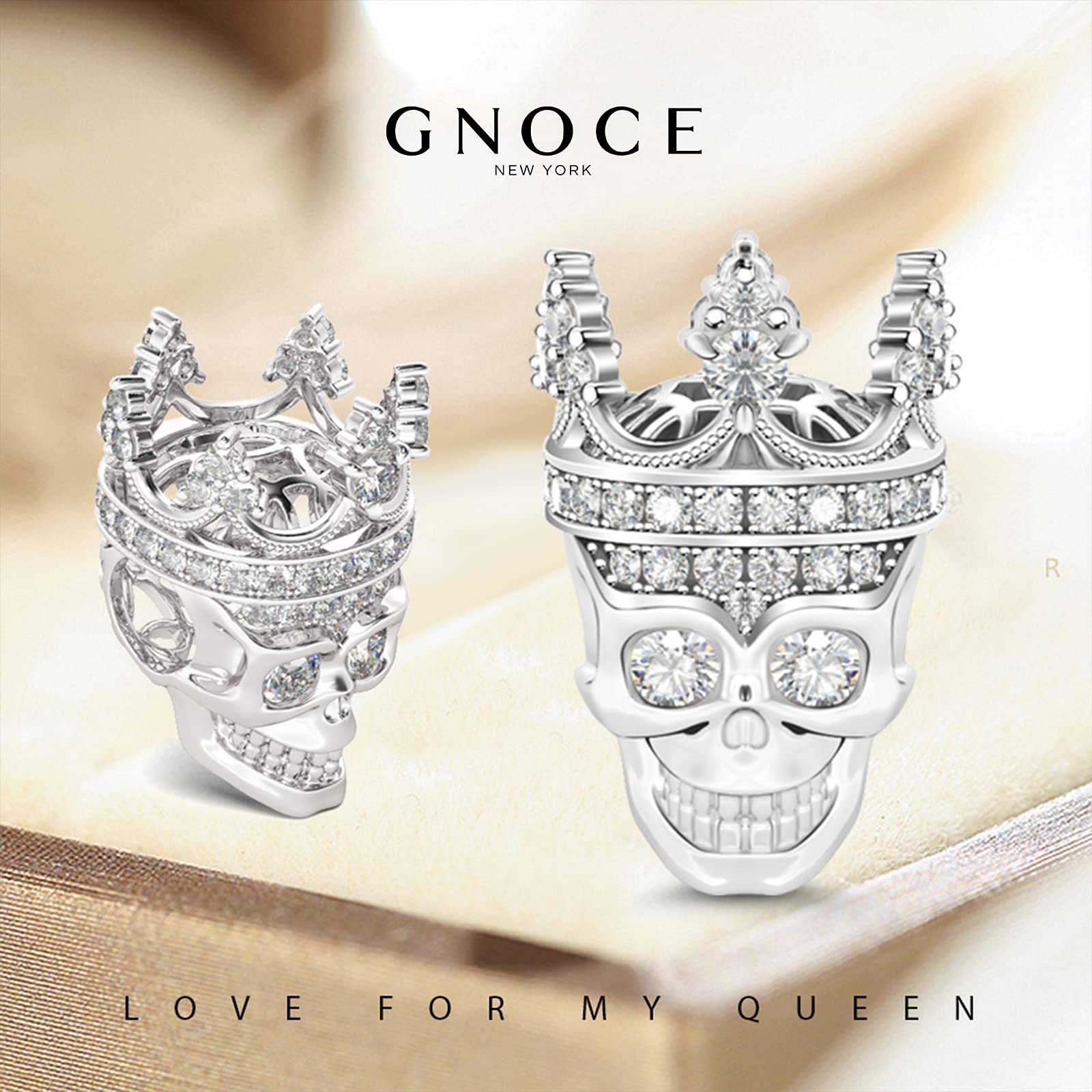 GNOCE 925 Sterling Silver Skull Charm for Women - Gothic Jewelry Pendant for Bracelets & Necklaces - Perfect for Halloween, Punk Fashion, and Gift Giving
