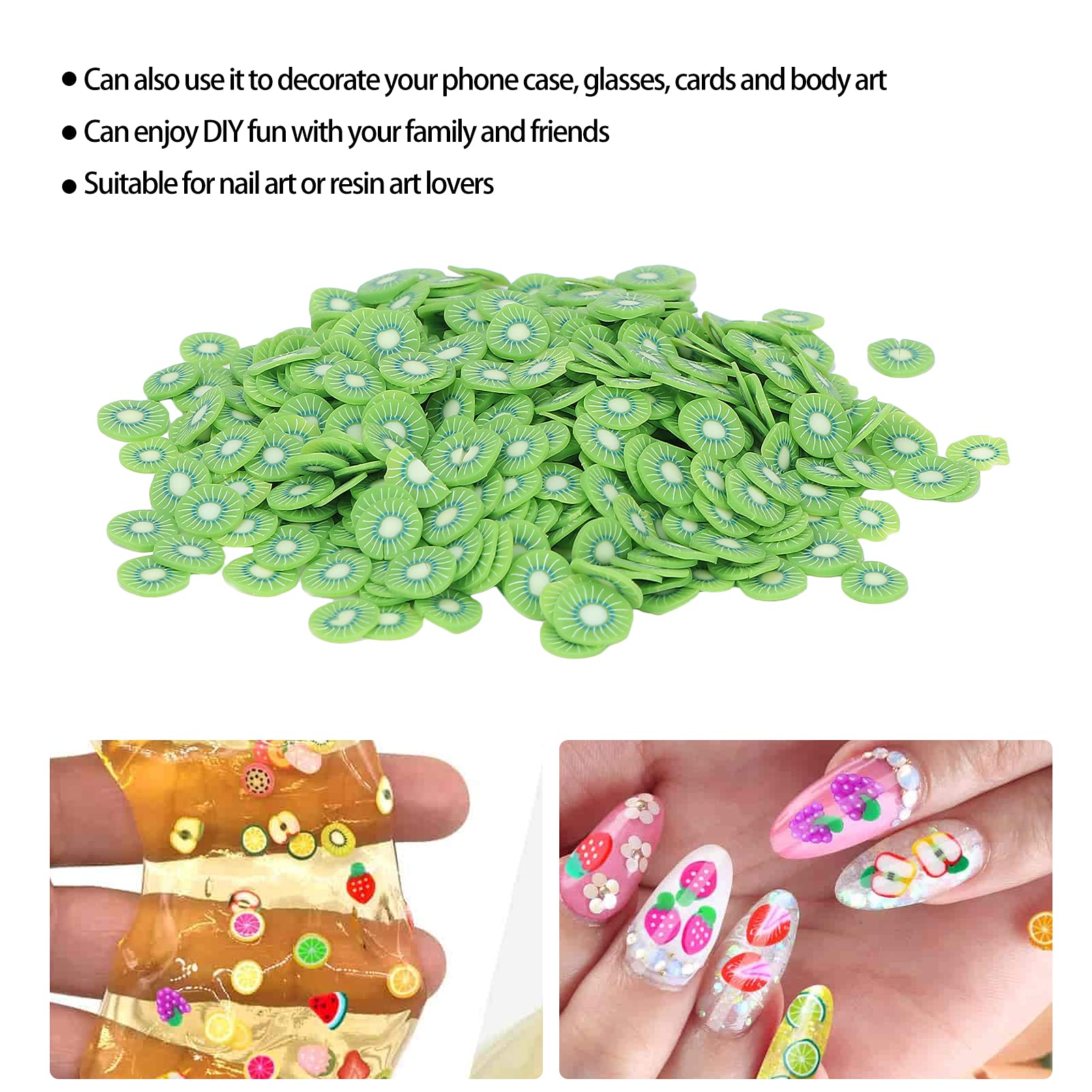 Fruit Nail Art Slices - 10g Polymer Clay Kiwi-Shaped Nail Decorations for DIY Nail Art, Phone Cases & Craft Projects | Perfect for Summer Nail Designs & Gift Making