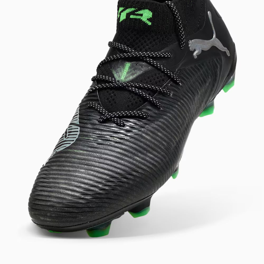 Puma Future 8 Ultimate FG Football Boots for Men - Black/Grey/Fluo Green Soccer Cleats - Lightweight & Comfortable for Professional Matches & Training Sessions