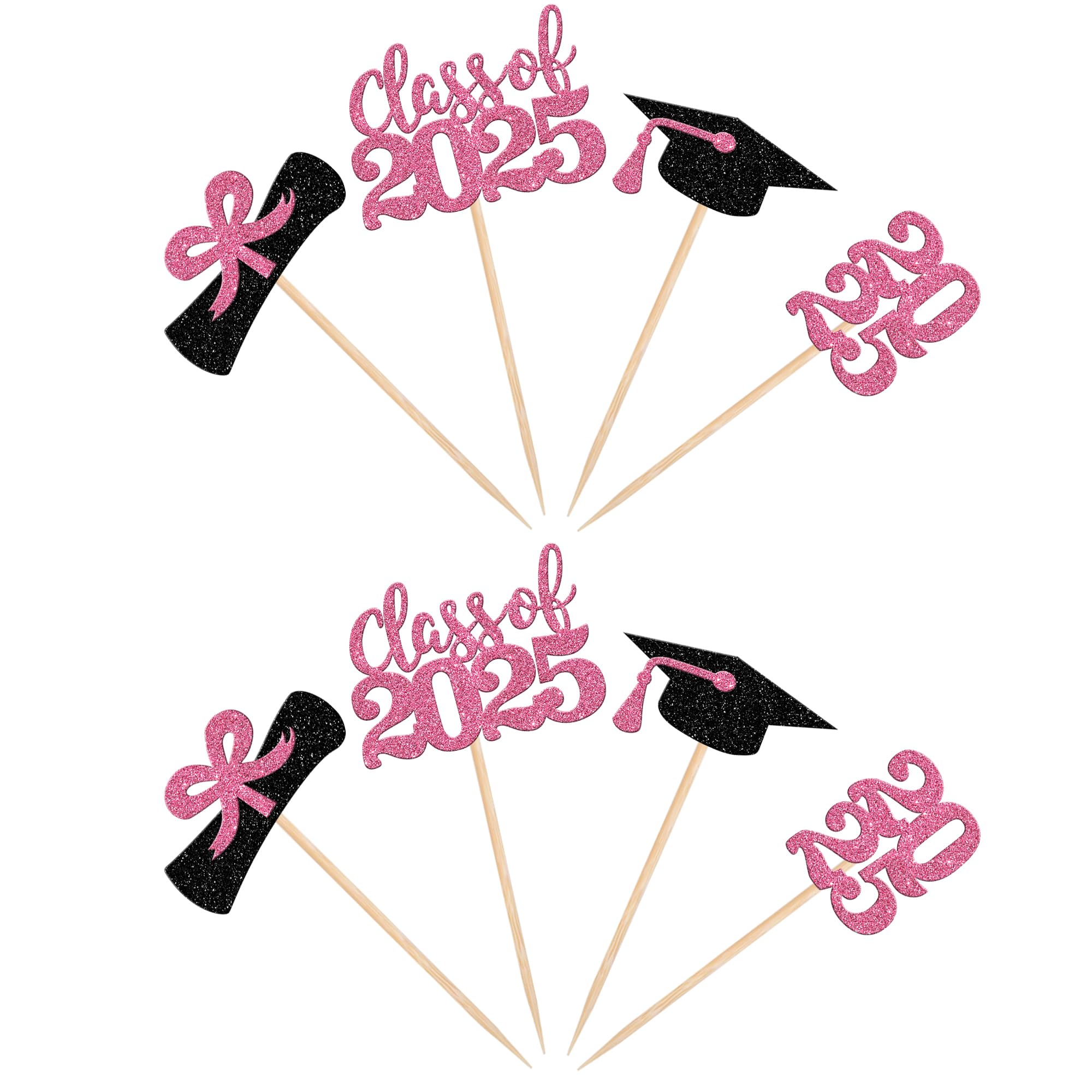 36 PCS 2025 Graduation Cupcake Toppers - Glitter Class of 2025 Diploma & Cap Cake Decorations - Pink Graduation Party Supplies for Cupcakes, Cakes & Desserts - Perfect for Graduation Ceremonies, Parties & Celebrations