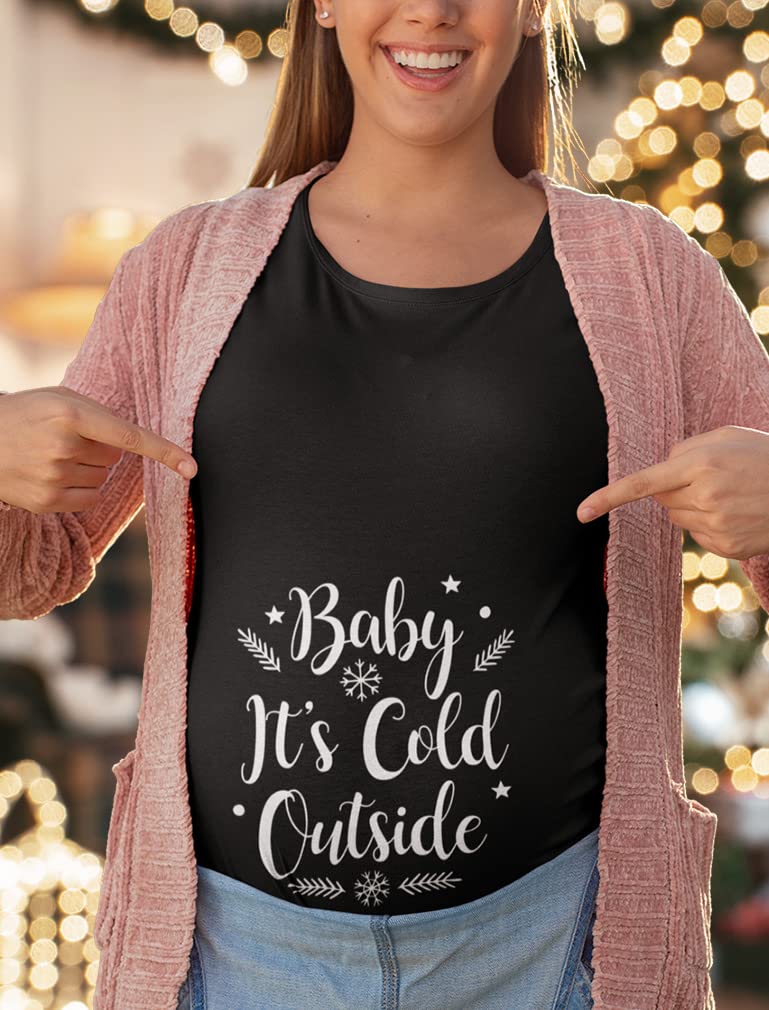Tstars Christmas Pregnancy Shirt - 'Baby It's Cold Outside' Maternity Long Sleeve Top for Holiday Photos & Winter Family Gatherings