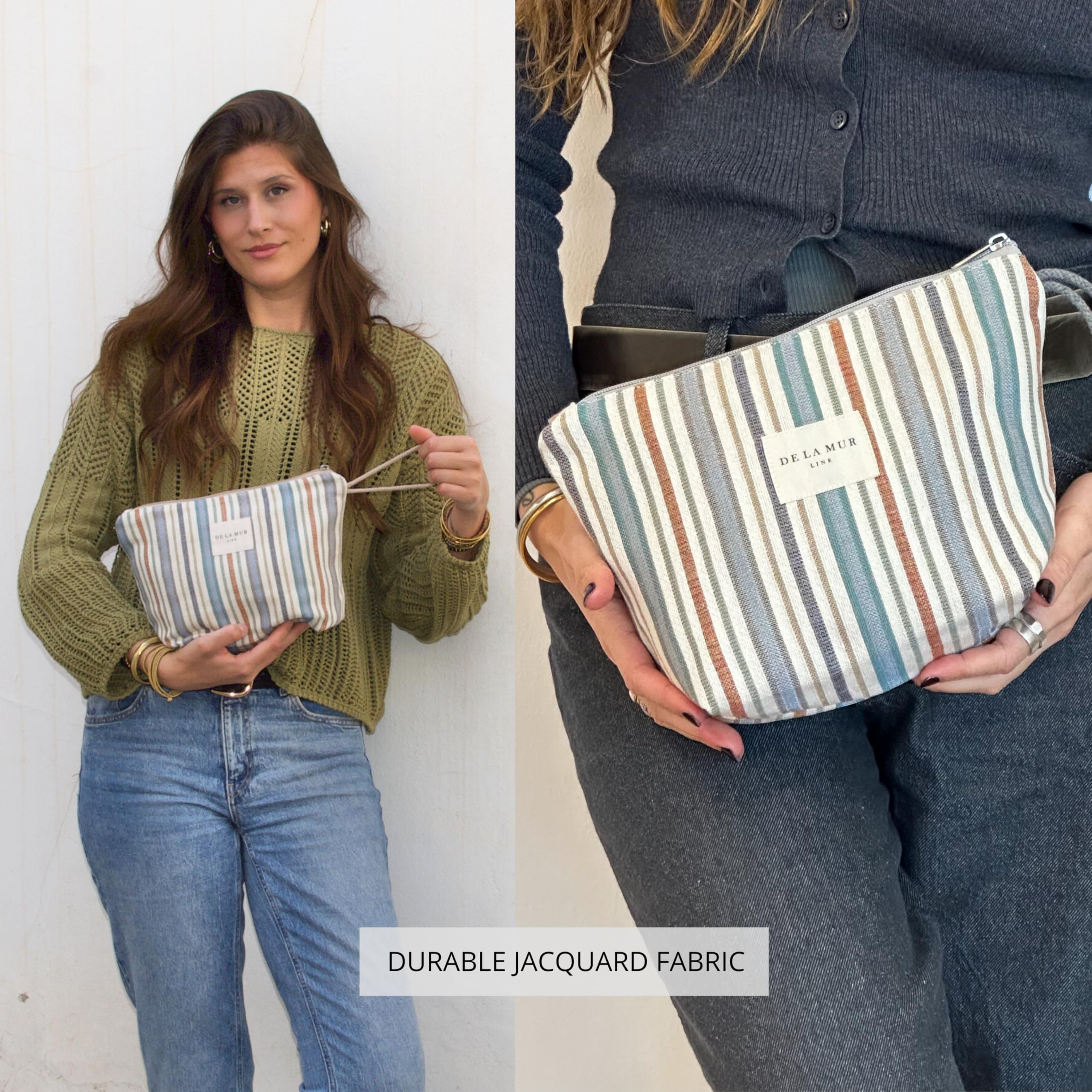 Large Boho Striped Travel Makeup Bag – Spacious Cosmetic & Toiletry Organizer for Women – Waterproof Travel Essentials Pouch for Skincare & Makeup | Perfect for Vacation, Gym & Weekend Getaways | Made in Barcelona, Spain