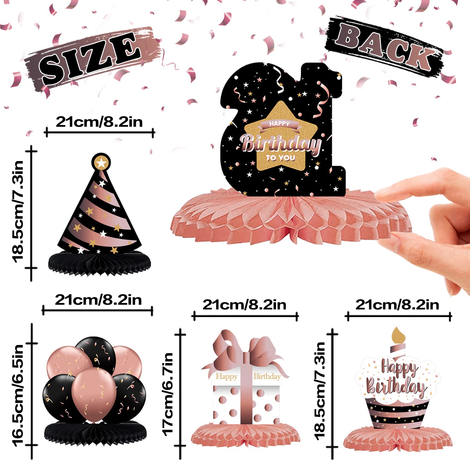 Rose Gold Happy 16th Birthday Honeycomb Centerpieces - Elegant Sweet Sixteen Party Table Decorations & Gift Sign for Girls | Perfect for Birthday Celebrations, Milestone Parties & Teen Decor