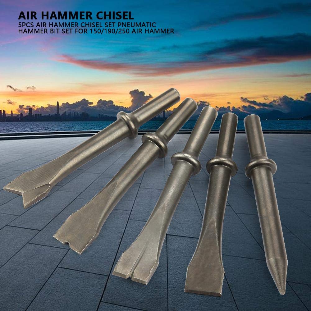 5-Piece Air Hammer Chisel Set - Heavy Duty Pneumatic Hammer Bits for 150/190/250 Air Hammer Heads - Ideal for Auto Repair, Metalworking & Demolition Projects