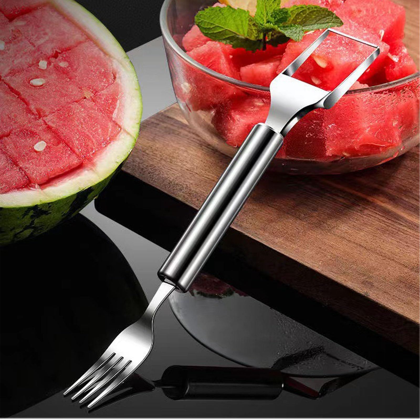 Premium Stainless Steel Watermelon Slicer & Fork - 2-in-1 Double Head Fruit Cutting Tool for Summer BBQs, Picnics, Camping & Family Gatherings (3-Piece Set) - Perfect for Outdoor Parties, Beach Trips & Backyard Cookouts
