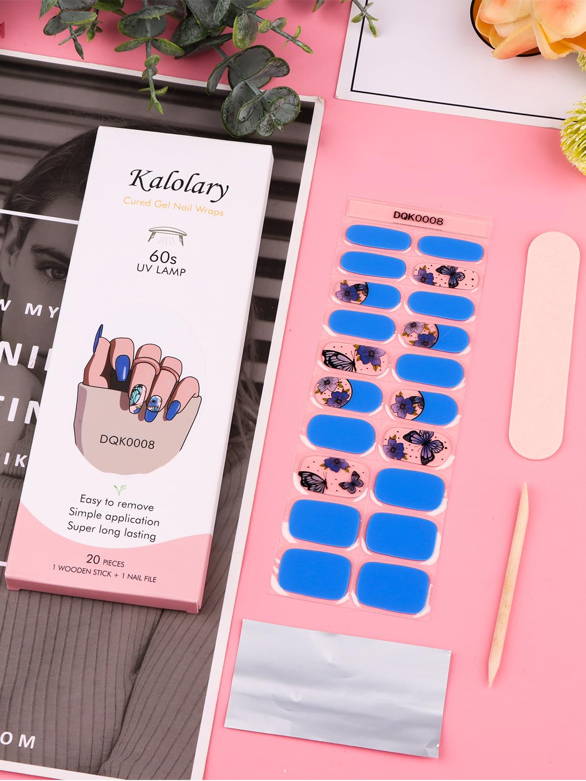 20PCS Semi-Cured Gel Nail Polish Strips - Blue Butterfly Self-Adhesive Nail Art Wraps, Waterproof DIY Nail Stickers for Women & Girls (UV/LED Light Required) | Perfect for Home Manicures, Parties, Weddings & Special Occasions