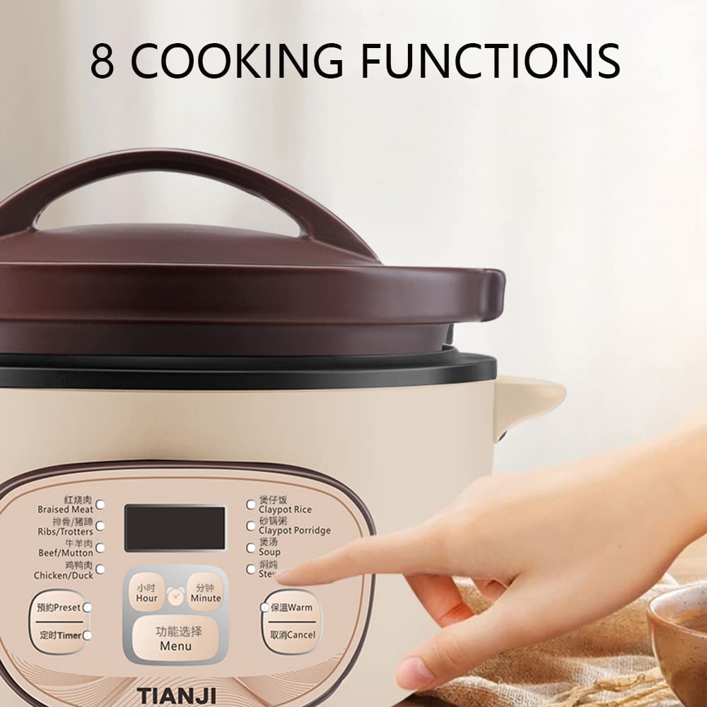 DSG-TZ30 3L Electric Clay Pot Slow Cooker - Ceramic Casserole Cooking Pot for Claypot Rice, Porridge & Stews | Unglazed Porcelain Design | Stovetop & Electric Safe | Perfect for Home Cooking & Meal Prep