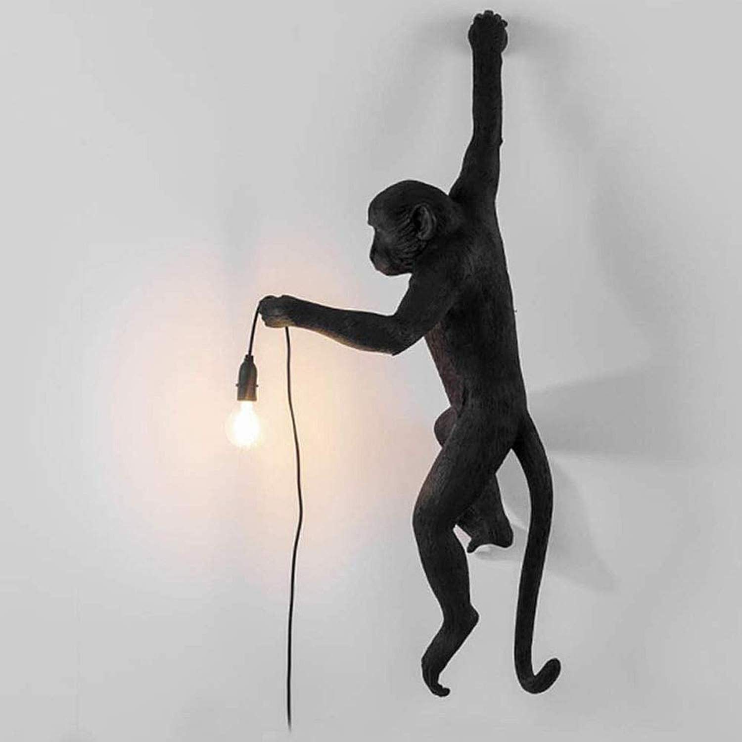 Vintage Resin Monkey Wall Lamp - E27 Bulb, Black Finish for Country House, Clothing Shop, Pub, Hall, Living Room, Dining Room & Cafe Decor | Unique Wall Lighting for Rustic & Creative Spaces