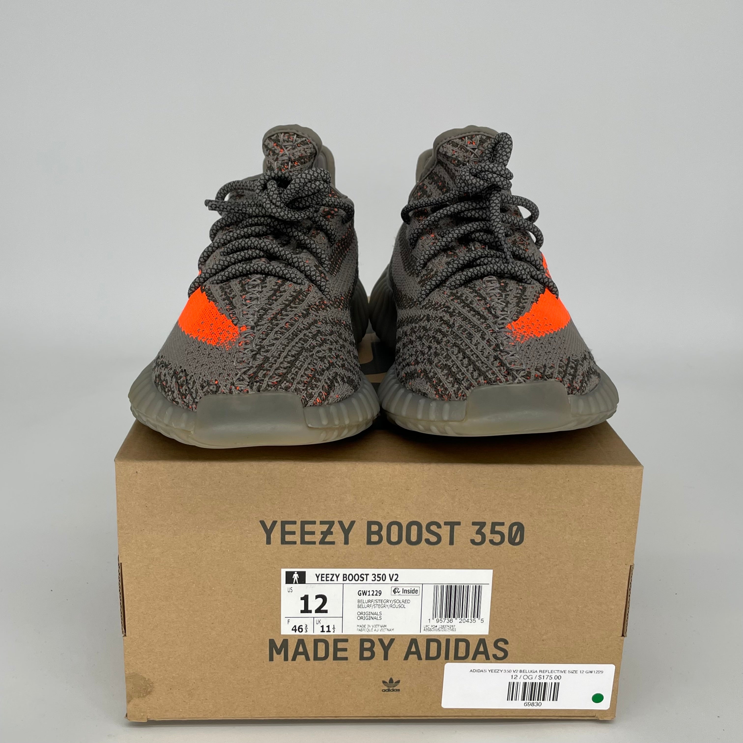 Adidas Yeezy Boost 350 V2 Beluga Reflective Sneakers - Men's Size 12 (GW1229) | Limited Edition Running Shoes for Streetwear & Gym Workouts