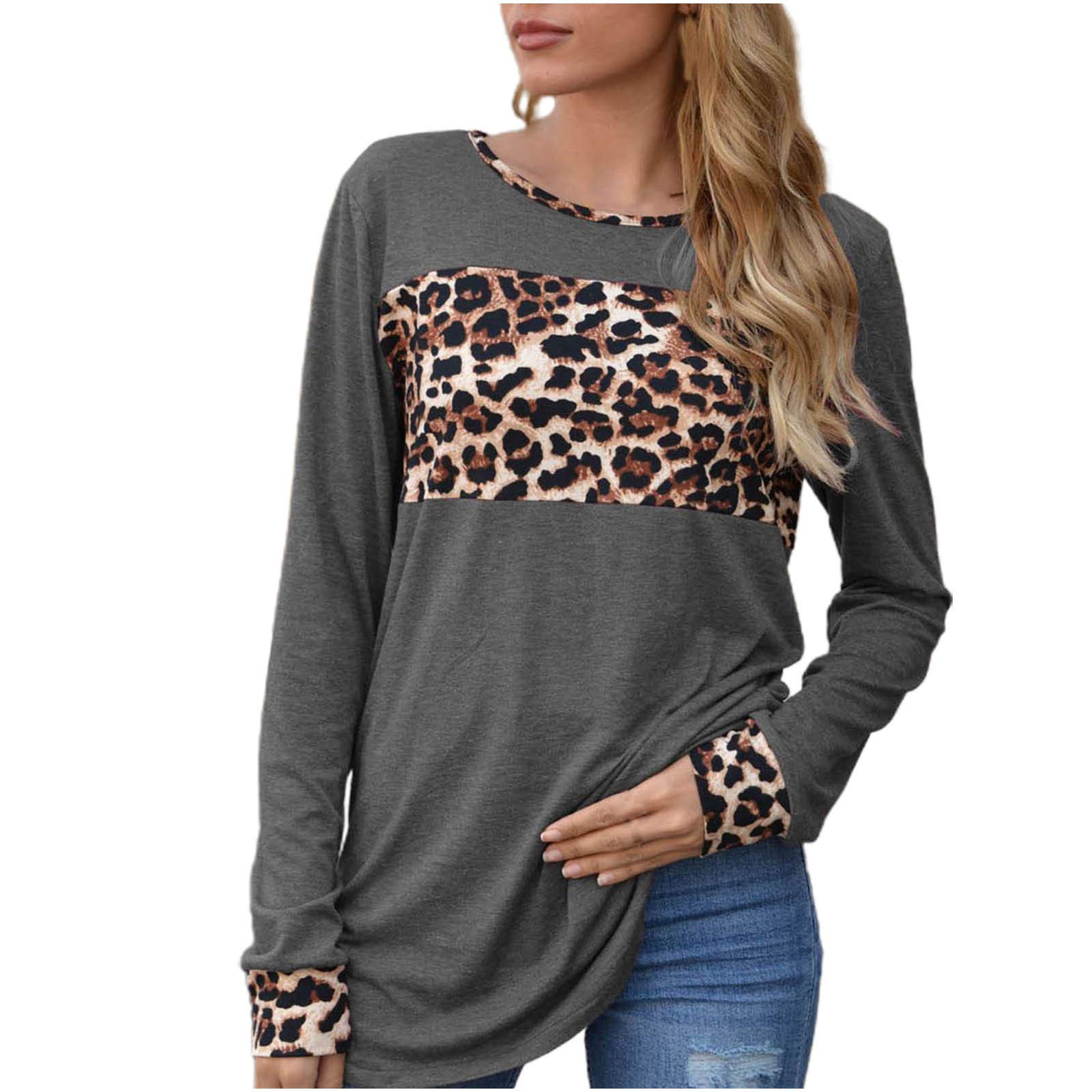 Women's Long Sleeve Leopard Print T-Shirts - Casual Sexy Tops & Sweatshirts for Everyday Wear, Date Night & Fall Fashion