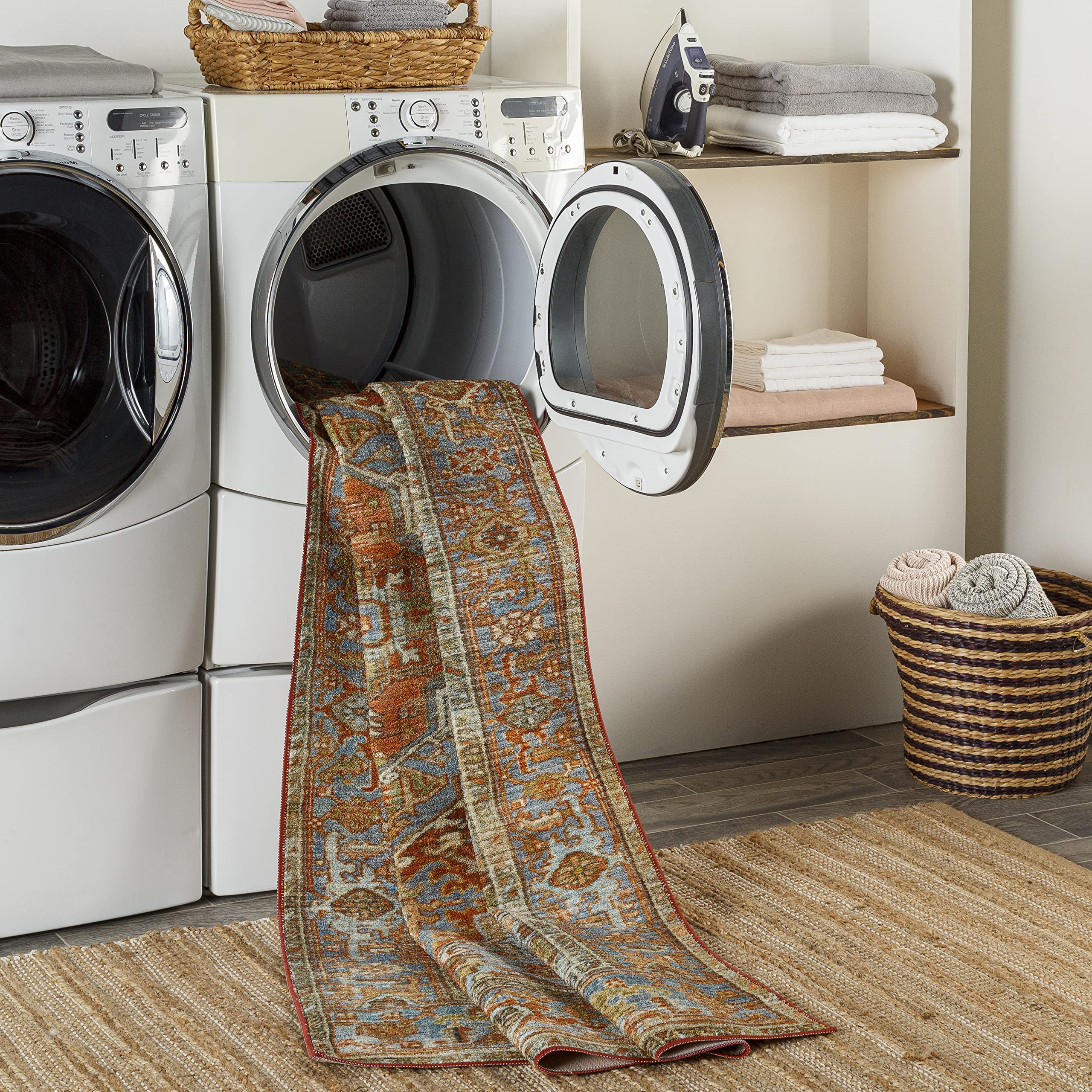 Mark&Day Washable Runner Rug 3x7 - Traditional Burnt Orange & Beige Area Carpet for Hallway, Kitchen, Bedroom, Living Room | Machine Washable, Non-Slip Backing (2'7