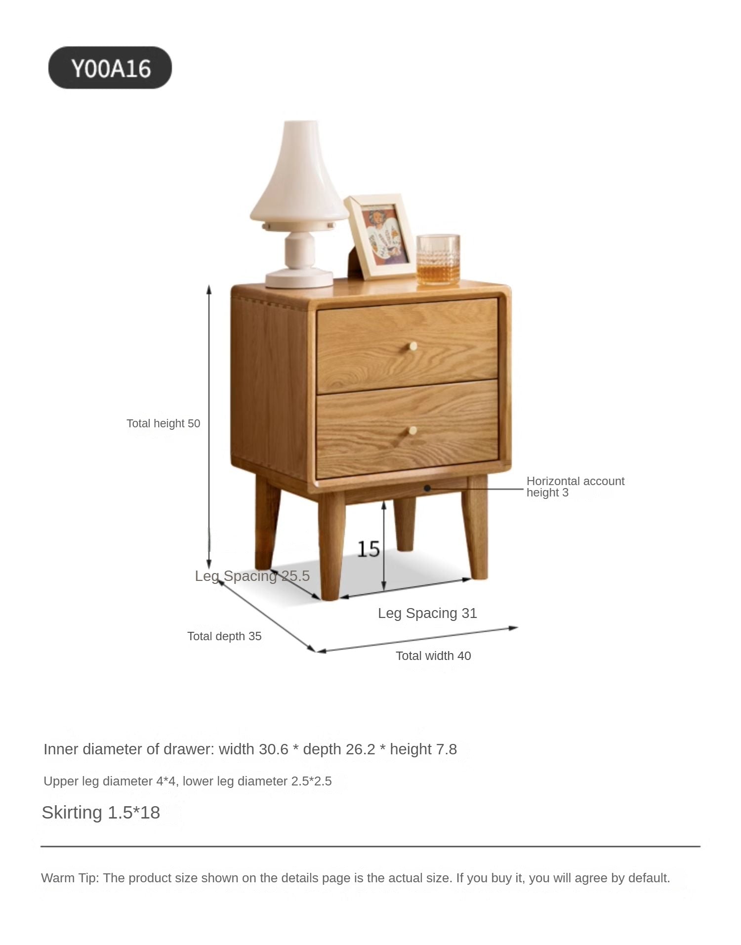 Solid Wood Nightstand - Beech or Oak Bedside Table for Bedroom, Modern & Rustic Home Decor, Durable and Stylish Storage Solution