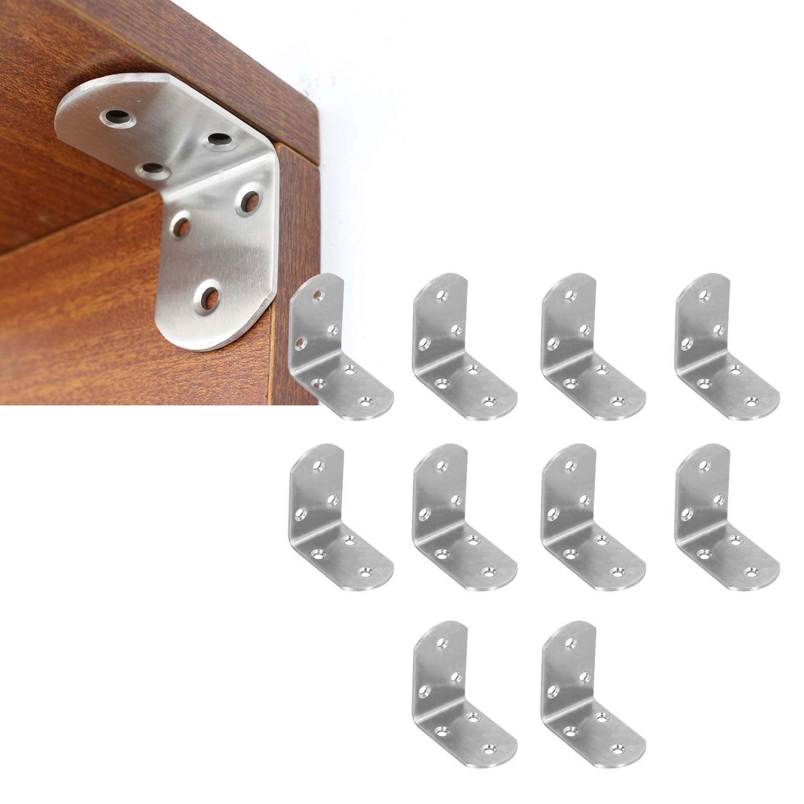 10Pcs Stainless Steel Right Angle Corner Brackets - Heavy Duty L-Shaped Metal Braces for Bed, Table, Furniture & DIY Projects - Secure & Durable Support for Home & Office Use