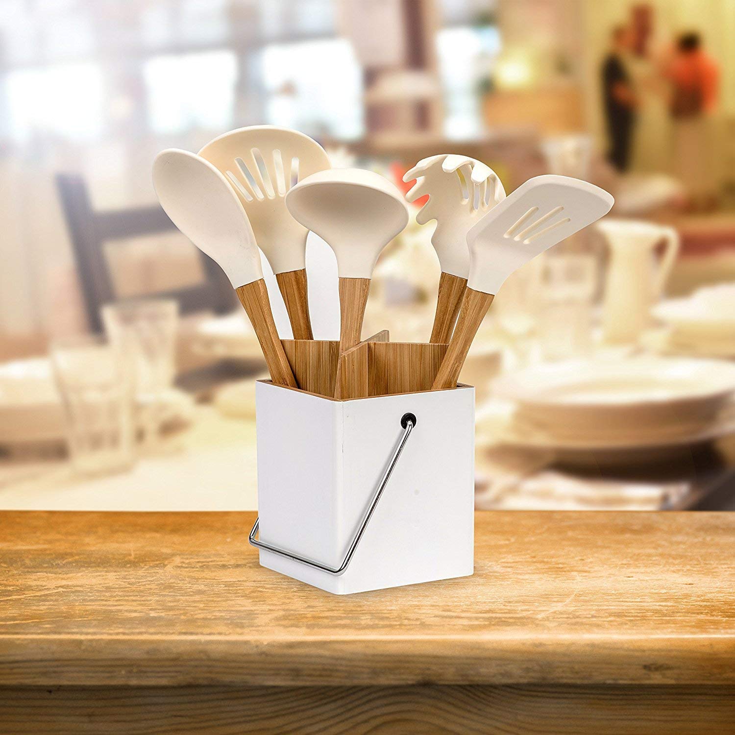 6-Piece Silicone Cooking Utensil Set with Bamboo Handles - BPA Free for Nonstick Cookware - Perfect for Baking & Frying
