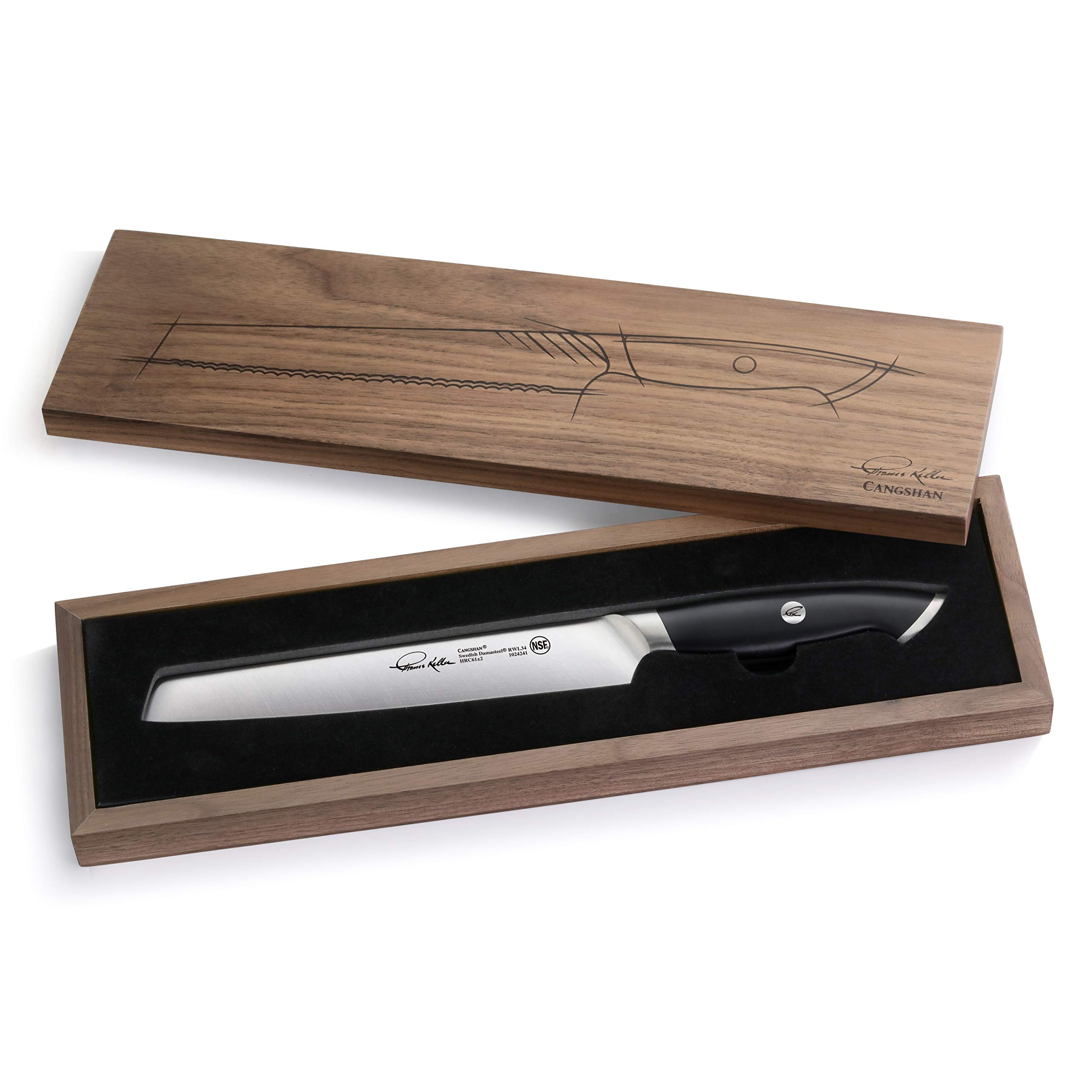Cangshan Thomas Keller Signature 8-Inch Swedish Powder Steel Forged Bread Knife - Professional Chef's Black Slicing Knife for Artisan Bread, Baguettes, and Pastries | Perfect for Home Bakers & Culinary Enthusiasts
