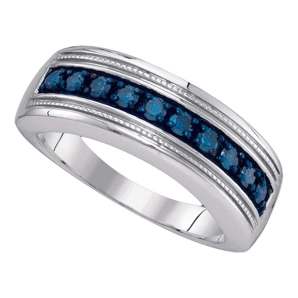 Men's Sterling Silver Round Blue Enhanced Diamond Wedding Band Ring - 1/2 CTTW - Perfect for Anniversaries, Engagements & Special Occasions