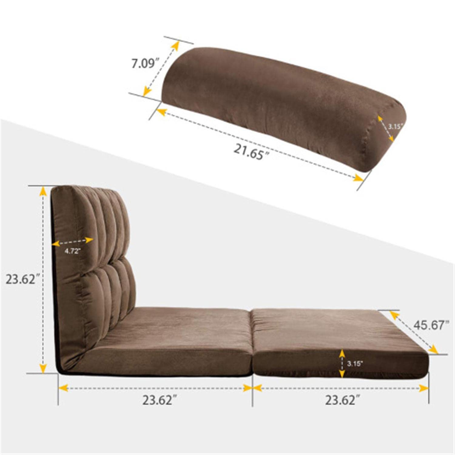 Double Chaise Lounge Sofa Bed - 5-Position Adjustable Recliner with Pillows - Convertible Floor Sleeper & Futon for Living Room, Bedroom, or Home Theater Relaxation