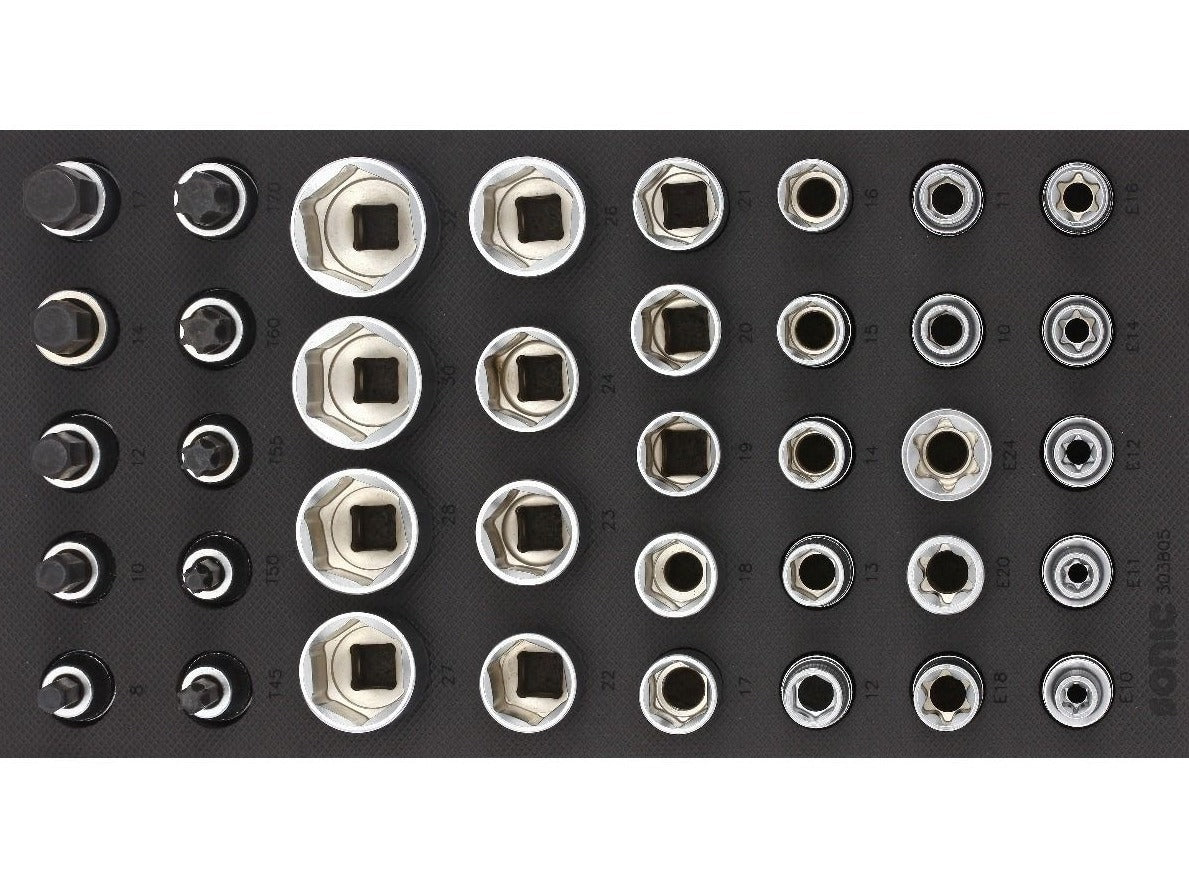 1/2 Inch Sonic Foam System Bit Socket Set - 38 Piece Small (1/3 Size) for Automotive Repair & DIY Home Improvement Projects