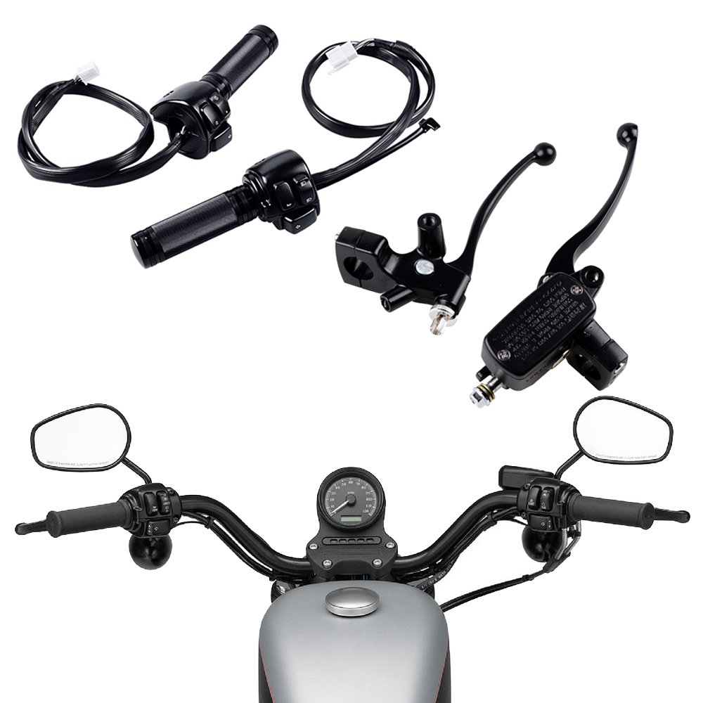 Universal Motorcycle Accessory Kit - Horn, Turn Signal, Headlight Switch with Harness, Brake Clutch Levers, 1