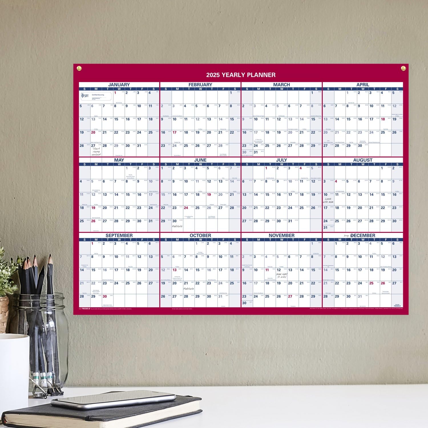 AT-A-GLANCE 2025 Dry Erase Wall Calendar Planner - 12