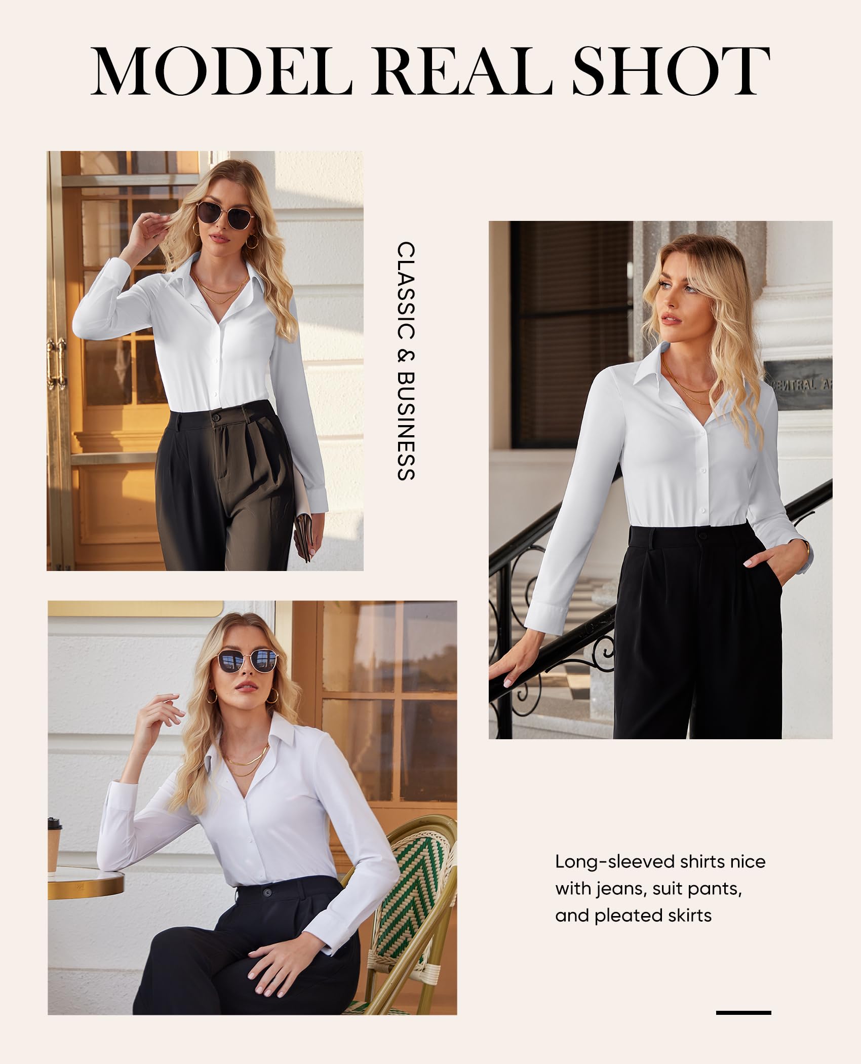 Siliteelon Women's Slim Fit Long Sleeve Stretch Button Down Shirt - Wrinkle Free Office Blouse & Professional Work Shirt - Perfect for Business Meetings, Office Wear & Formal Occasions