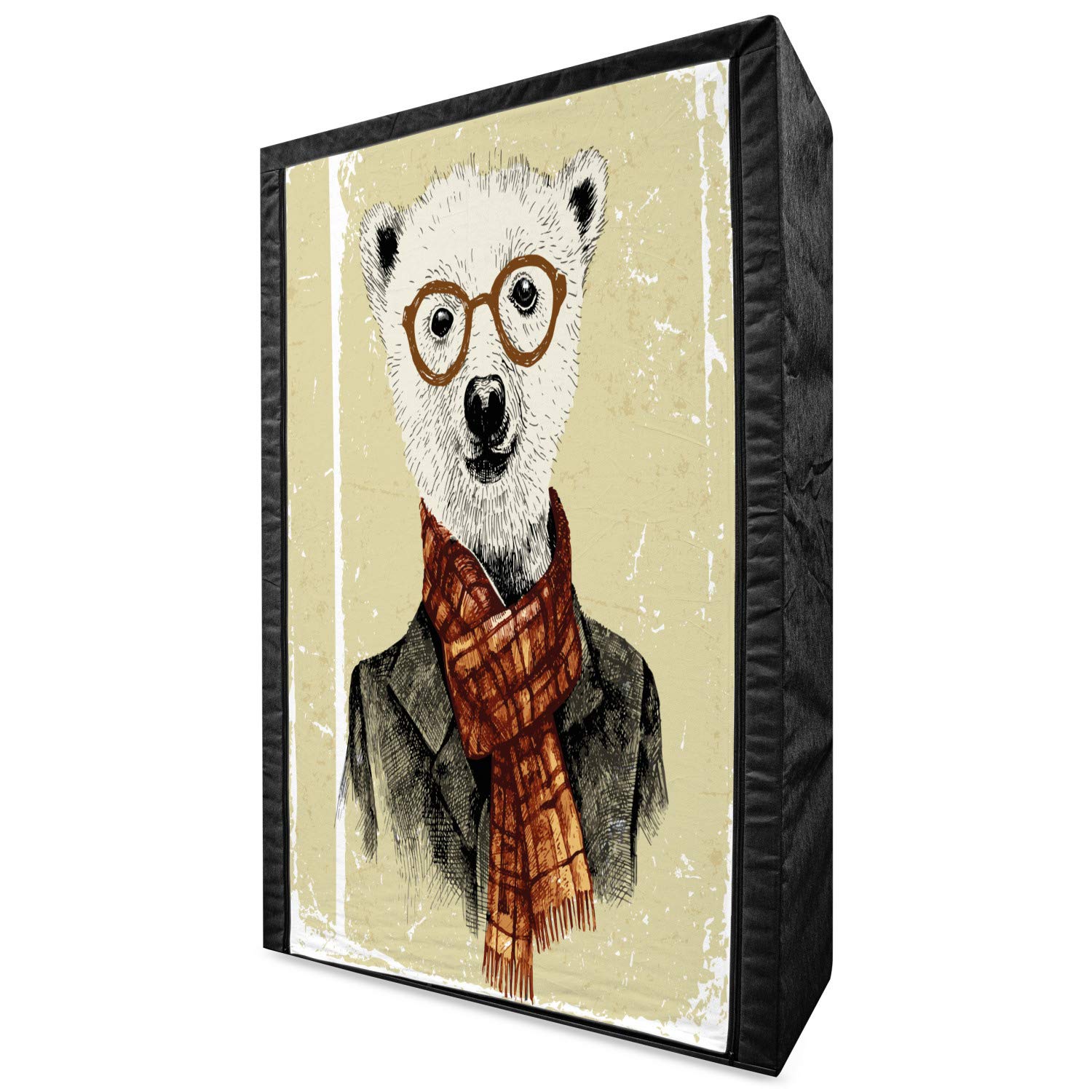 Ambesonne Portable Fabric Wardrobe - Funny Hipster Bear with Glasses Art Print, 42.5