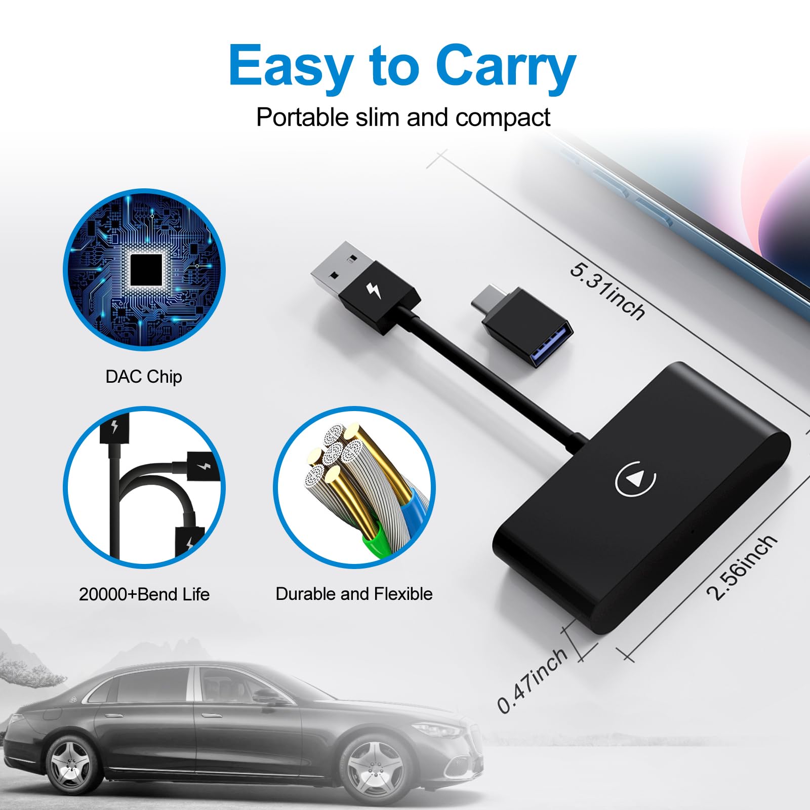 Wireless CarPlay Adapter for iPhone - Convert Wired to Wireless CarPlay, 5G WiFi Auto Connect, iOS 10+ Compatibility, Plug & Play for Factory Wired Cars - Perfect for Commuting, Road Trips & Hands-Free Driving