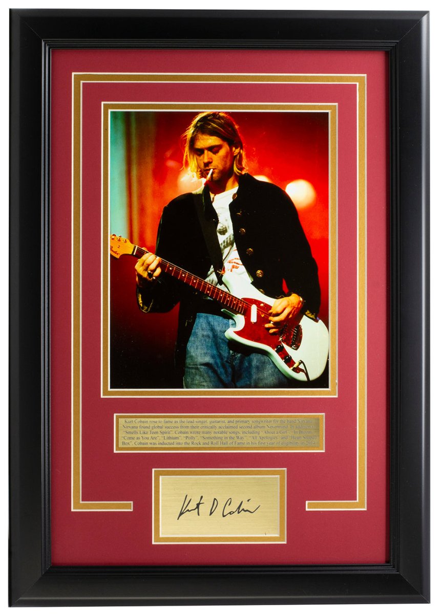 Kurt Cobain Framed 8x10 Nirvana Photo with Laser Signature - Vintage Music Memorabilia for Home Decor & Rock Fan Gifts