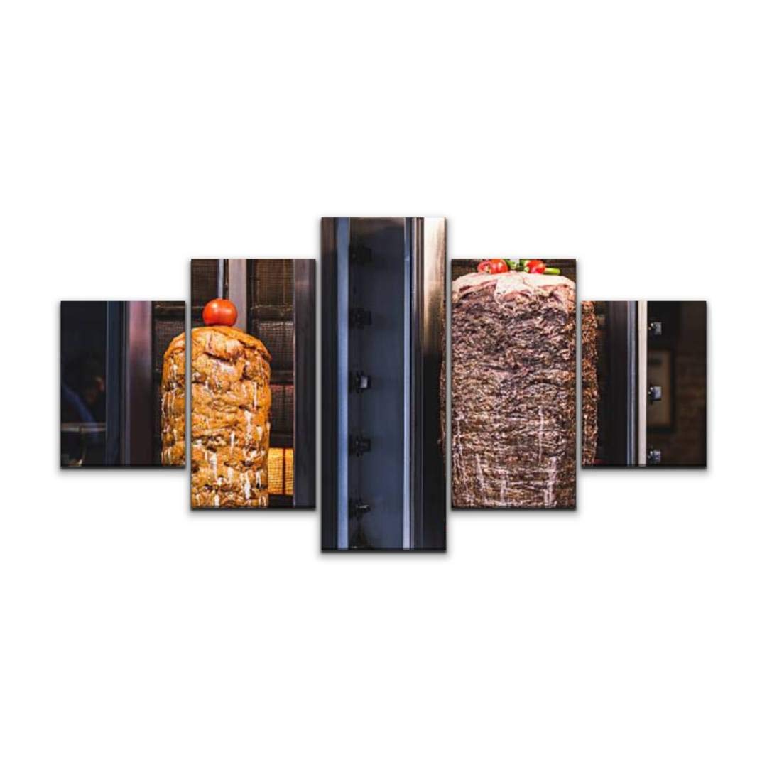 Skipvelo 5-Panel Wall Art Canvas Print - Turkish Doner Kebab BBQ Meat Restaurant Scene in Istanbul - Stretched & Framed Ready to Hang Wall Decor - Perfect for Kitchen, Dining Room or Mediterranean-Themed Home Decor