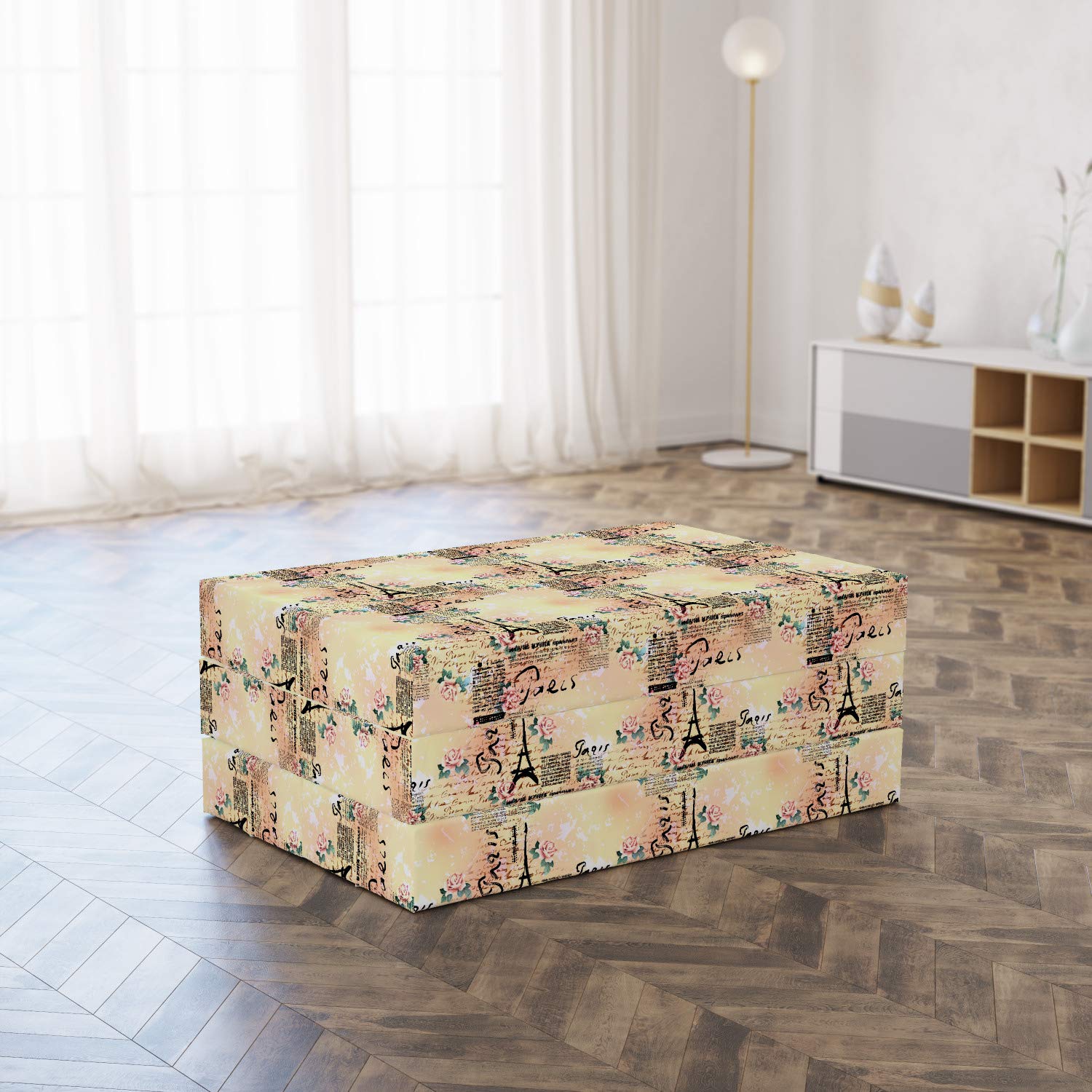 Ambesonne Foldable Mattress - Pale Pink with French Lettering, 74.8