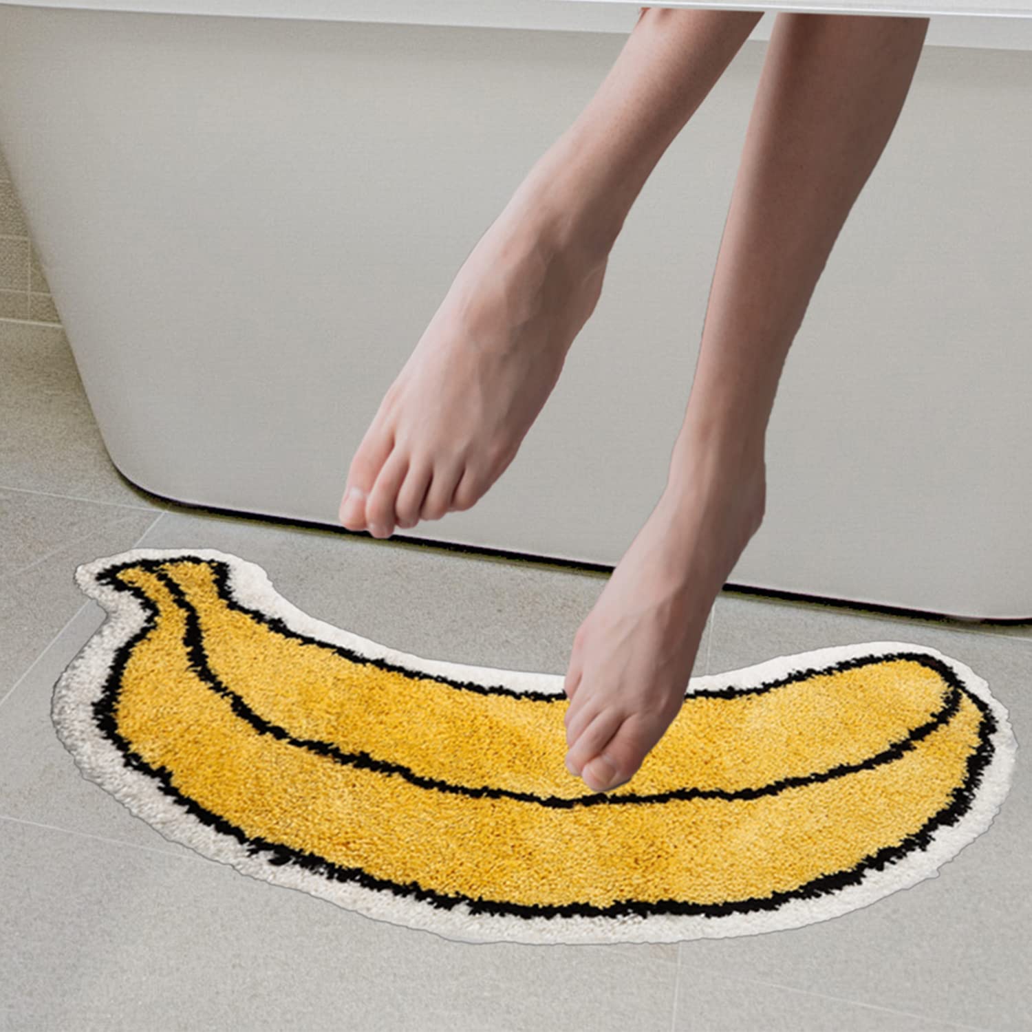 Non-Slip Banana Shaped Bath Mat - Super Absorbent Microfiber Bathroom Rug for Kids, 30x13 Inch Yellow Cartoon Shower Mat - Perfect for Bathrooms, Bathtubs & Kids' Rooms (Washable & Plush)