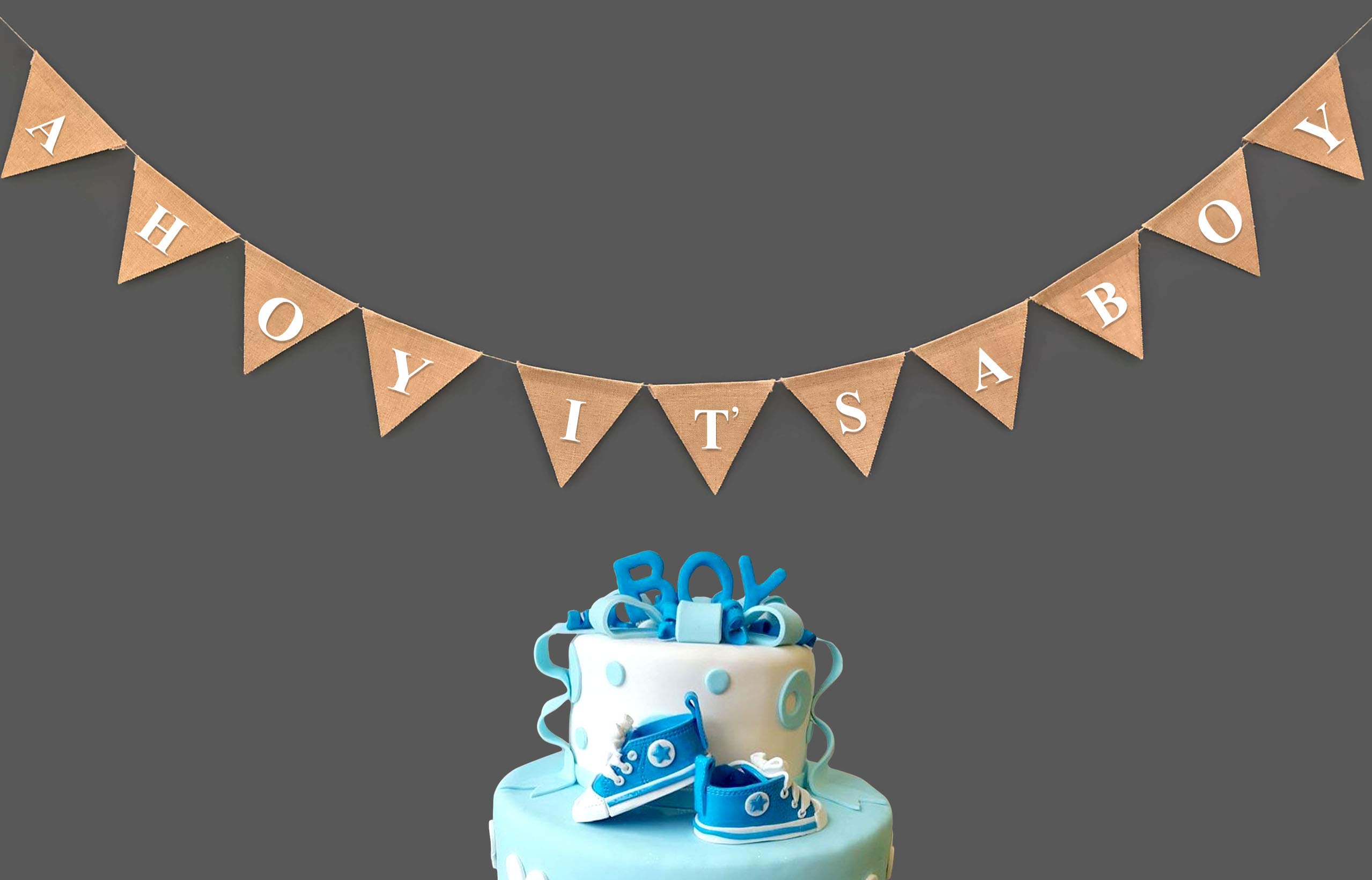Ahoy It's A Boy Burlap Banner - Rustic Nautical Baby Shower Decor with Blue Baby Feet - Perfect for Gender Reveal, Nursery Wall Decor & Coastal Themed Parties