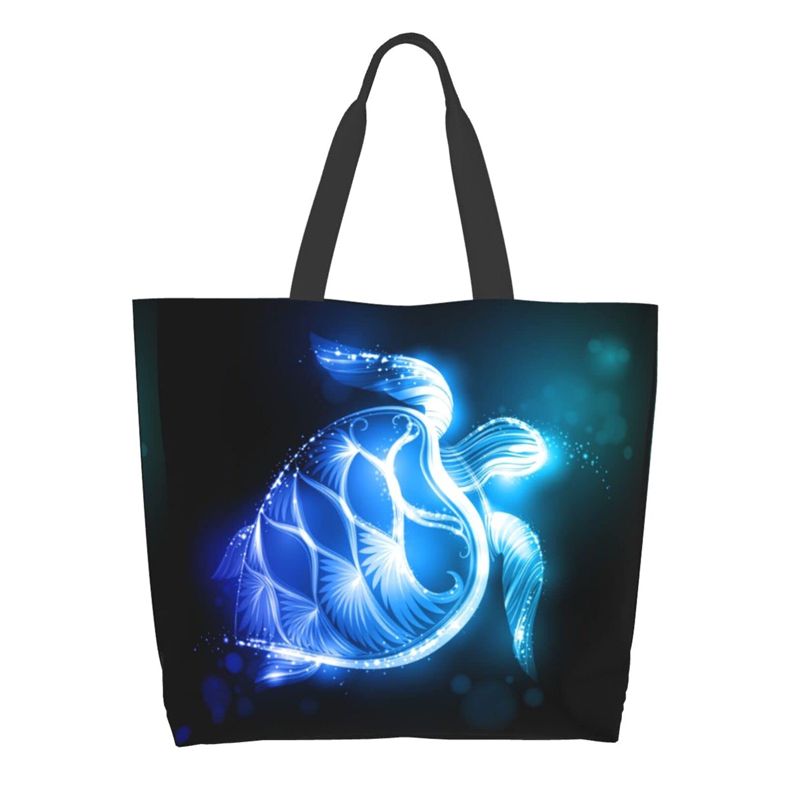 Eco-Friendly Sea Turtle Print Canvas Tote Bag - Large Reusable Grocery Shopping Bag for Women, Beach & Farmers Market (16