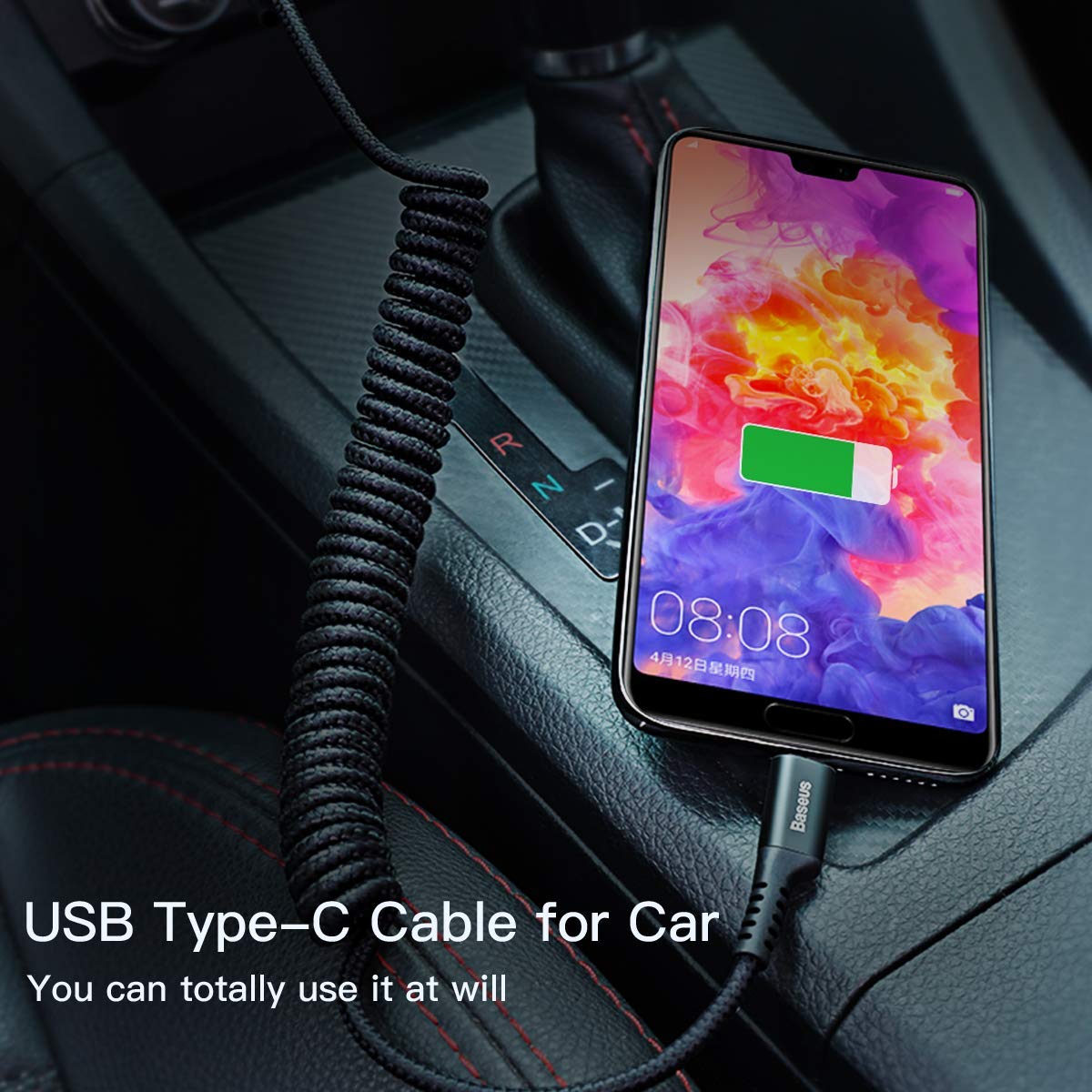 Baseus 100W USB C to USB A Fast Charging Cable for Car - Retractable Coiled Nylon Braided Charger Cord Compatible with iPhone 15/14/13 Pro Max, Galaxy S24/S23, Note 20 - Perfect for Car Charging, Road Trips & Daily Commute (3.3ft)