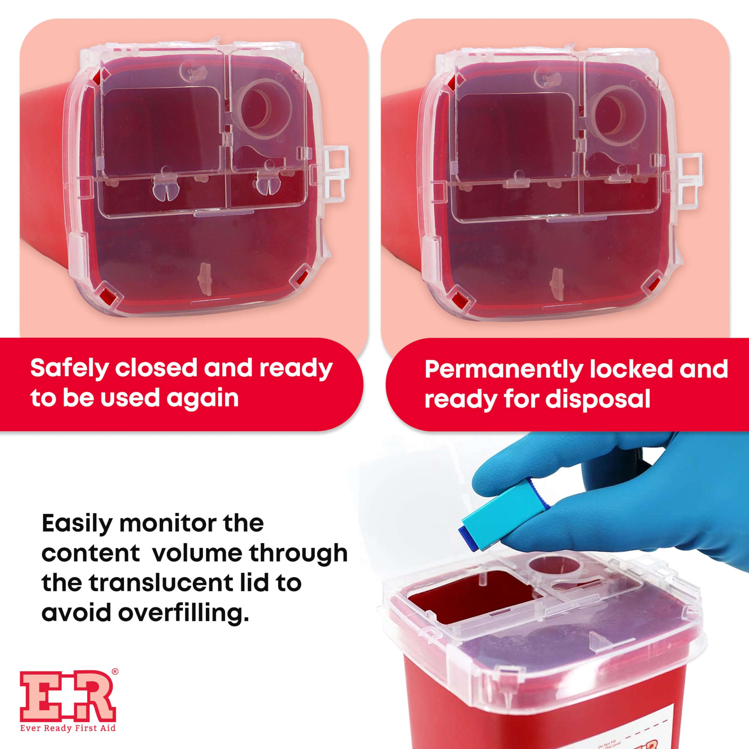 Ever Ready 1 Quart Sharps Container with Split Lid & Locking Mechanism - Safe Needle Disposal for Home, Clinic & Travel | FDA Compliant Medical Waste Bin