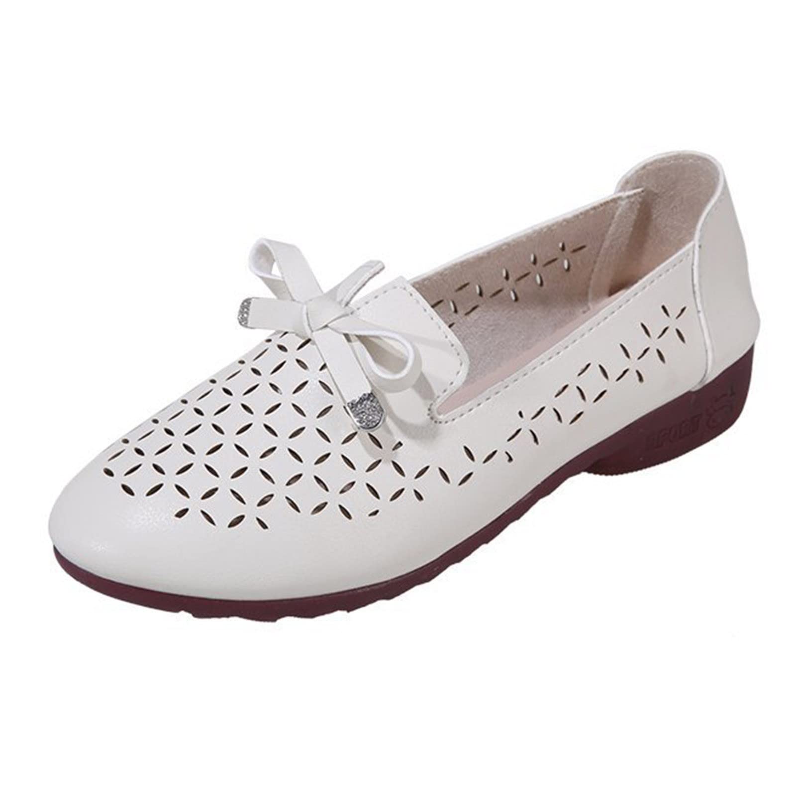 GWTAECH Women's Rhinestone Flower Heel Buckle Fish Mouth Wedge Shoes - Breathable Casual White Dress Shoes for Women - Perfect for Weddings, Parties & Office Wear