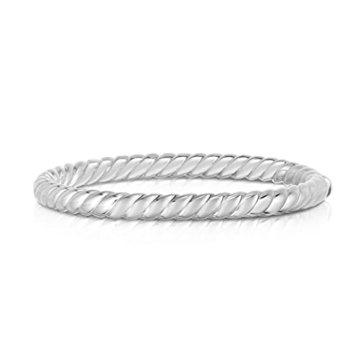 925 Sterling Silver Stackable Bangle Bracelet for Women - Polished White Cuff with Secure Box Clasp (7.5 Inch) - Perfect for Layering, Everyday Wear & Special Occasion Gifts