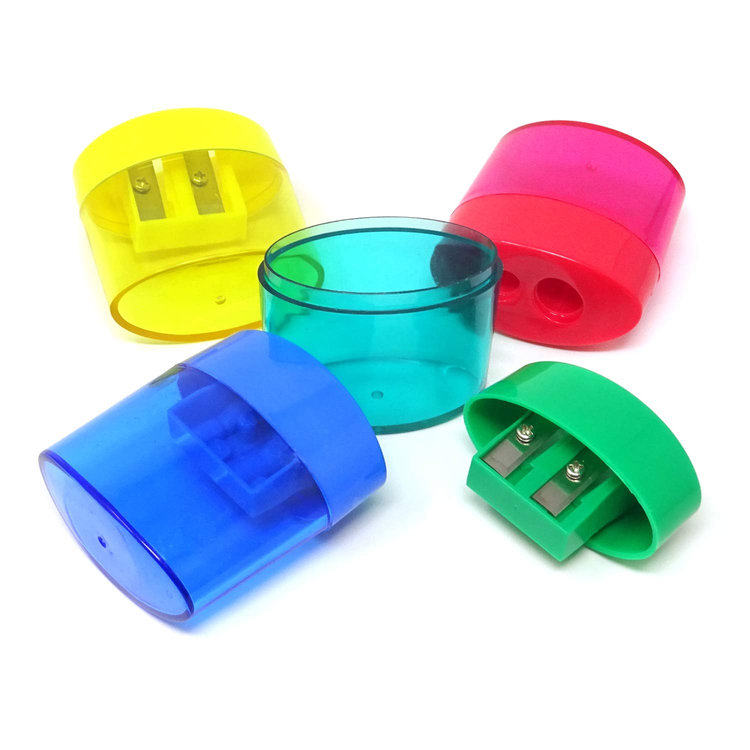 4-Pack Honbay Plastic Double Hole Manual Pencil Sharpeners - Oval Shaped with Cover & Receptacle for Regular & Oversized Pencils/Crayons (4 Colors) - Perfect for School, Office & Art Supplies