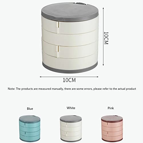 Multilayer Rotating Jewelry Storage Box with Mirror - Earrings, Rings & Cosmetics Organizer for Women | Portable Plastic Jewelry Stand for Travel, Home & Vanity (Pink)