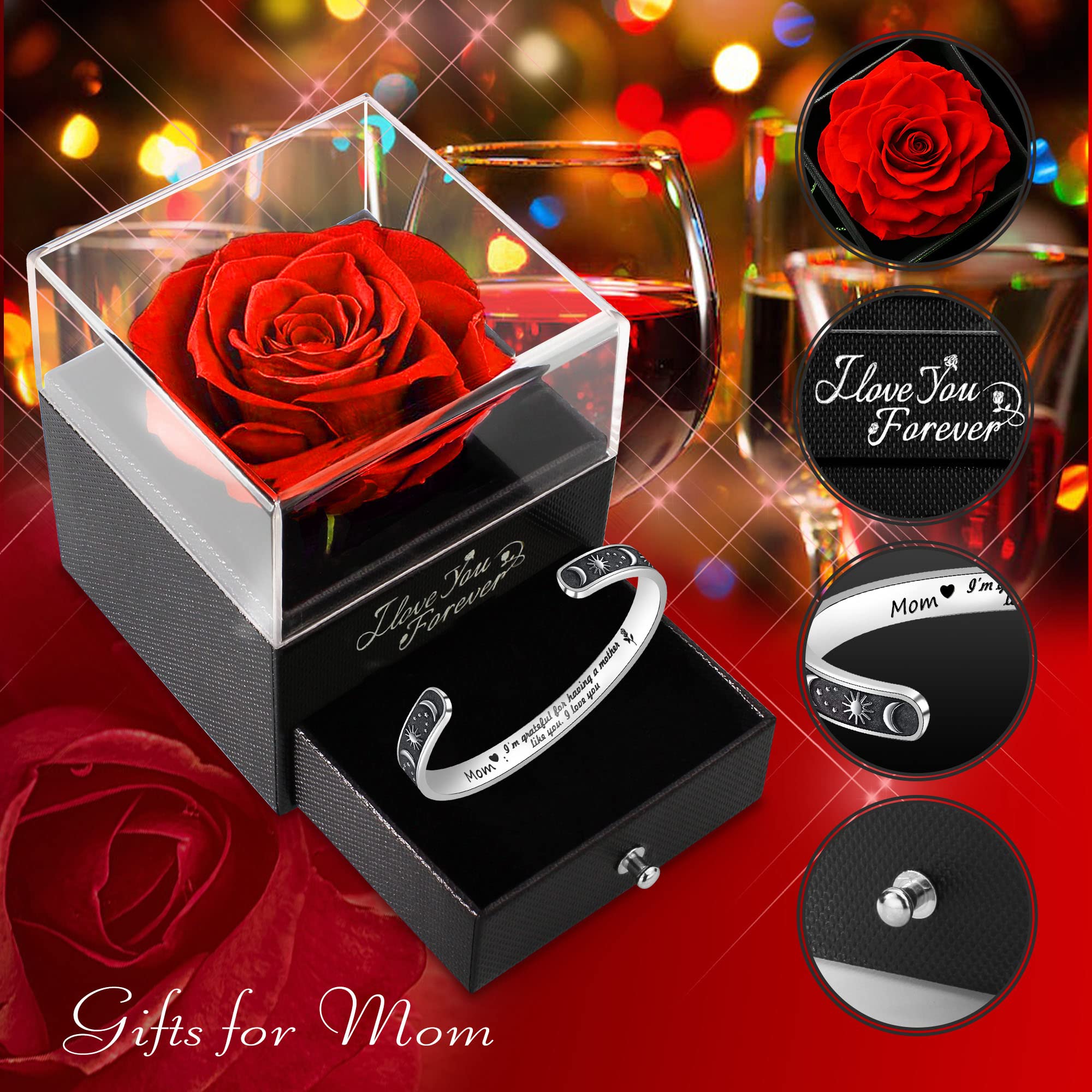 Preserved Red Rose Bracelet Gift Set for Women - Perfect for Mom, Wife, Girlfriend | Mother's Day, Valentine's, Anniversary & Birthday Present | Elegant Jewelry for Special Occasions & Romantic Moments