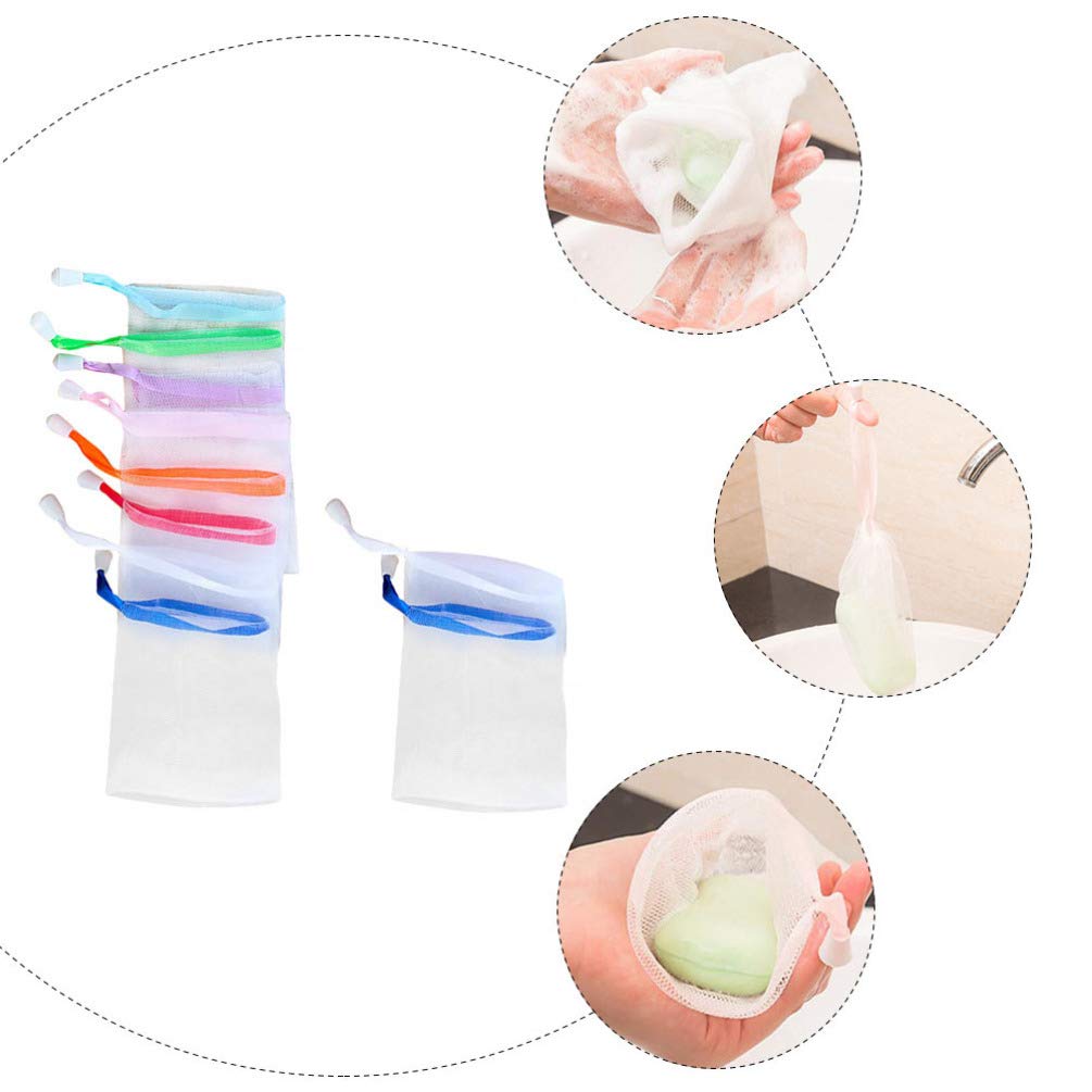 EXCEART 10-Pack Double Layer Mesh Soap Bags with Drawstring - Bubble Foam Net Cleanser, Soap Saver Pouch for Women & Girls (Random Colors) | Perfect for Travel, Bathroom Storage & Eco-Friendly Facial Cleaning