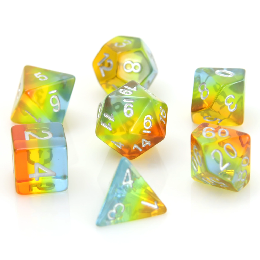 7 Piece Translucent Sunrise Gradient RPG Dice Set for Dungeons & Dragons, Pathfinder, and Tabletop Gaming - Perfect for Role-Playing Games and Collectors