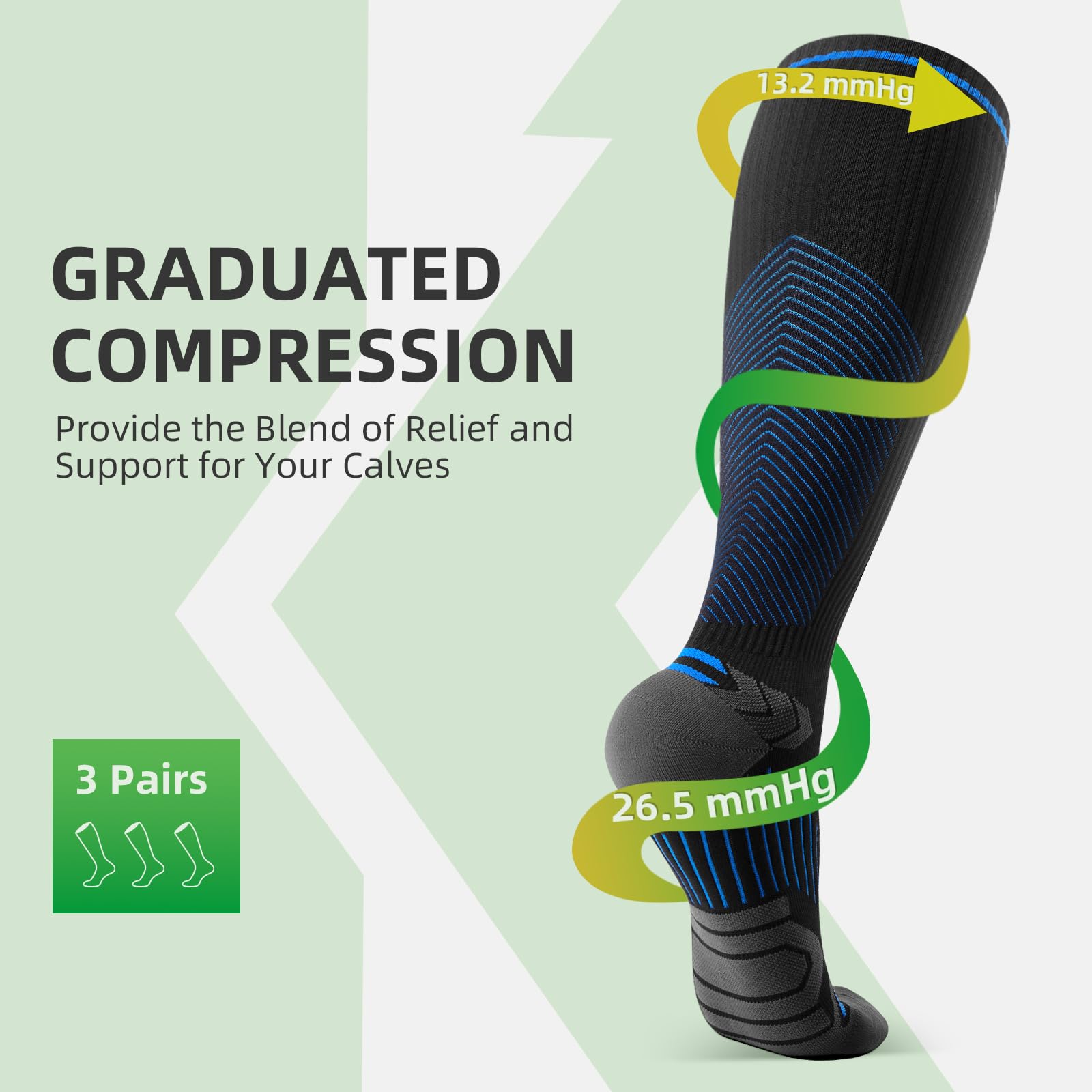 20-32mmHg Compression Socks for Men & Women - 3 Pairs Knee High Support Stockings for Running, Hiking, Sports & Fitness - Improve Circulation & Reduce Swelling for Travel & Long Workdays
