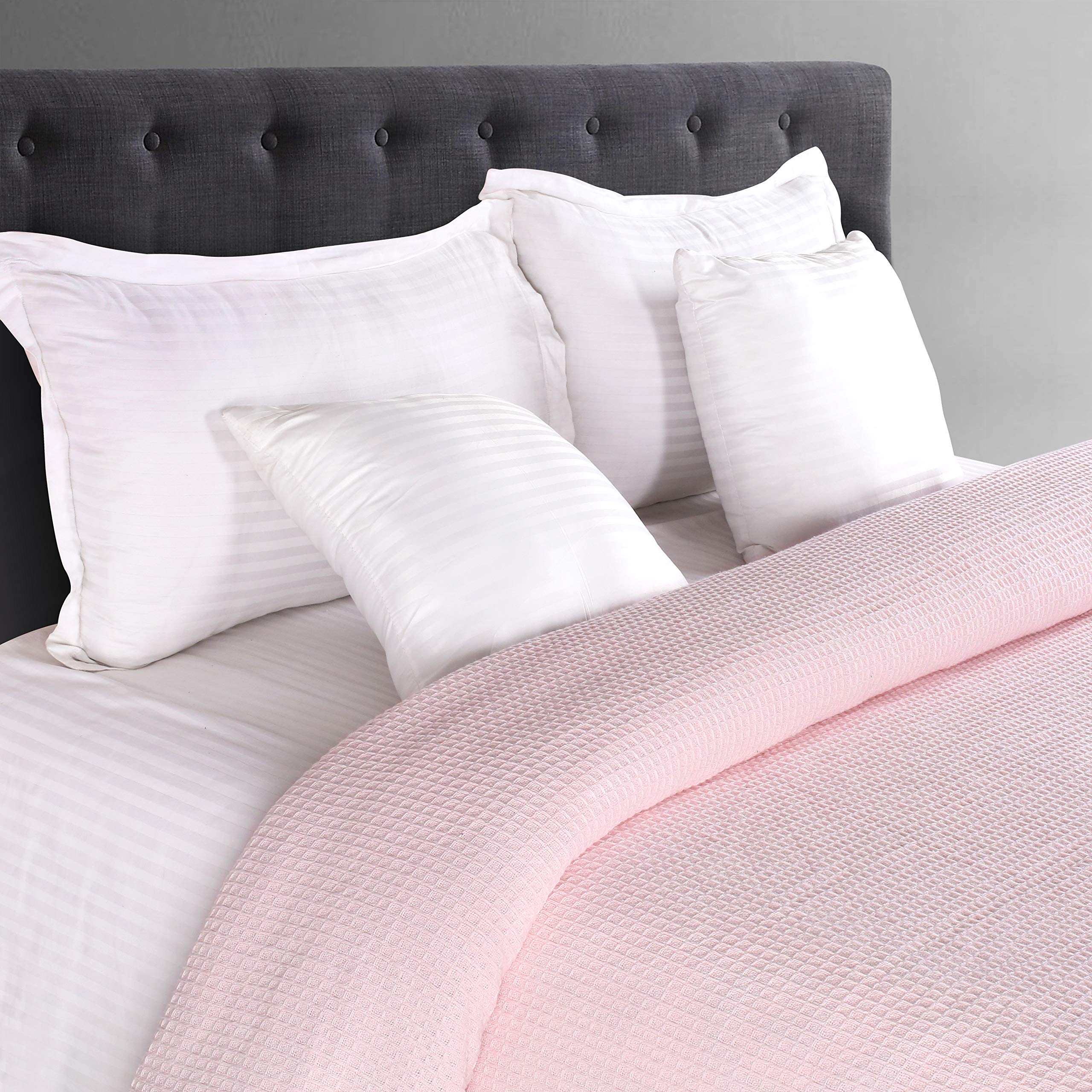 Glamburg 100% Cotton Thermal Blanket - Breathable Twin Size Waffle Weave Blanket for All Seasons | Soft & Cozy Bed Blanket in Baby Pink | Perfect for Home, Dorm, Nursery & Gift Giving