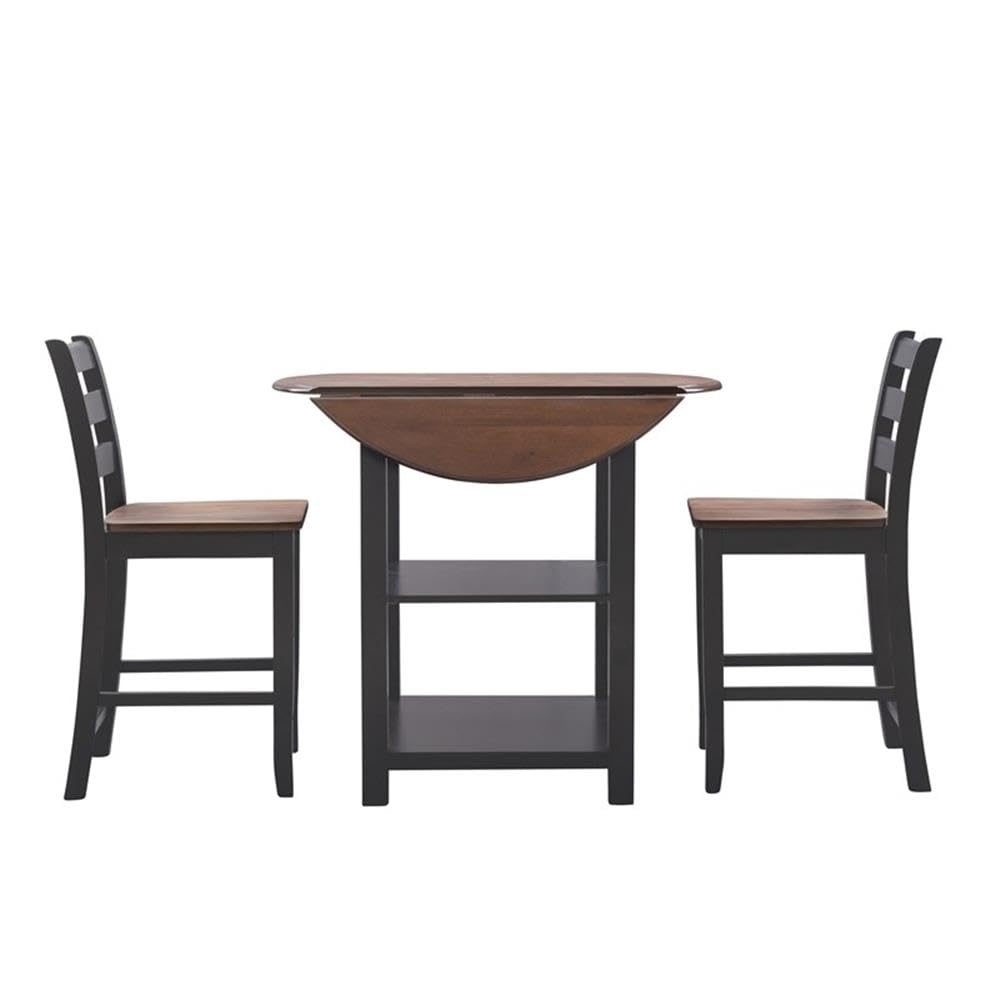 Powell Furniture Linon Cain Wood 3-Piece Dining Counter Set in Black - Perfect for Small Spaces, Breakfast Nooks & Modern Kitchens
