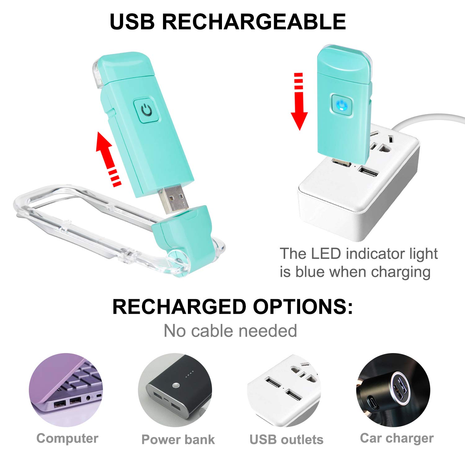 BIGLIGHT Amber LED Clip On Book Light - USB Rechargeable Reading Light with 2 Brightness Levels for Eye Protection - Perfect for Bedtime Reading, Kids Books, and Nighttime Study - Mint Green