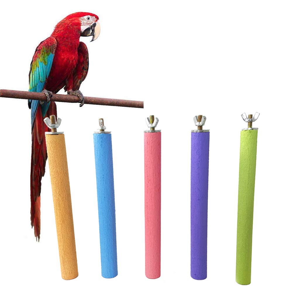 5pcs Natural Sand Perch Stand for Parrots - Bird Claw Grinding Rods, Chew Toys & Play Gym - Perfect for Cage Climbing, Beak Trimming & Foot Health (Ideal for Cockatiels, Macaws, Lovebirds)